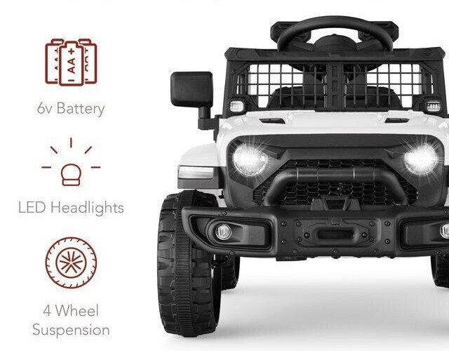 6V Kids Ride On Truck Car LED Parent Remote Control Jeep White Ages 3 to 5 Gift