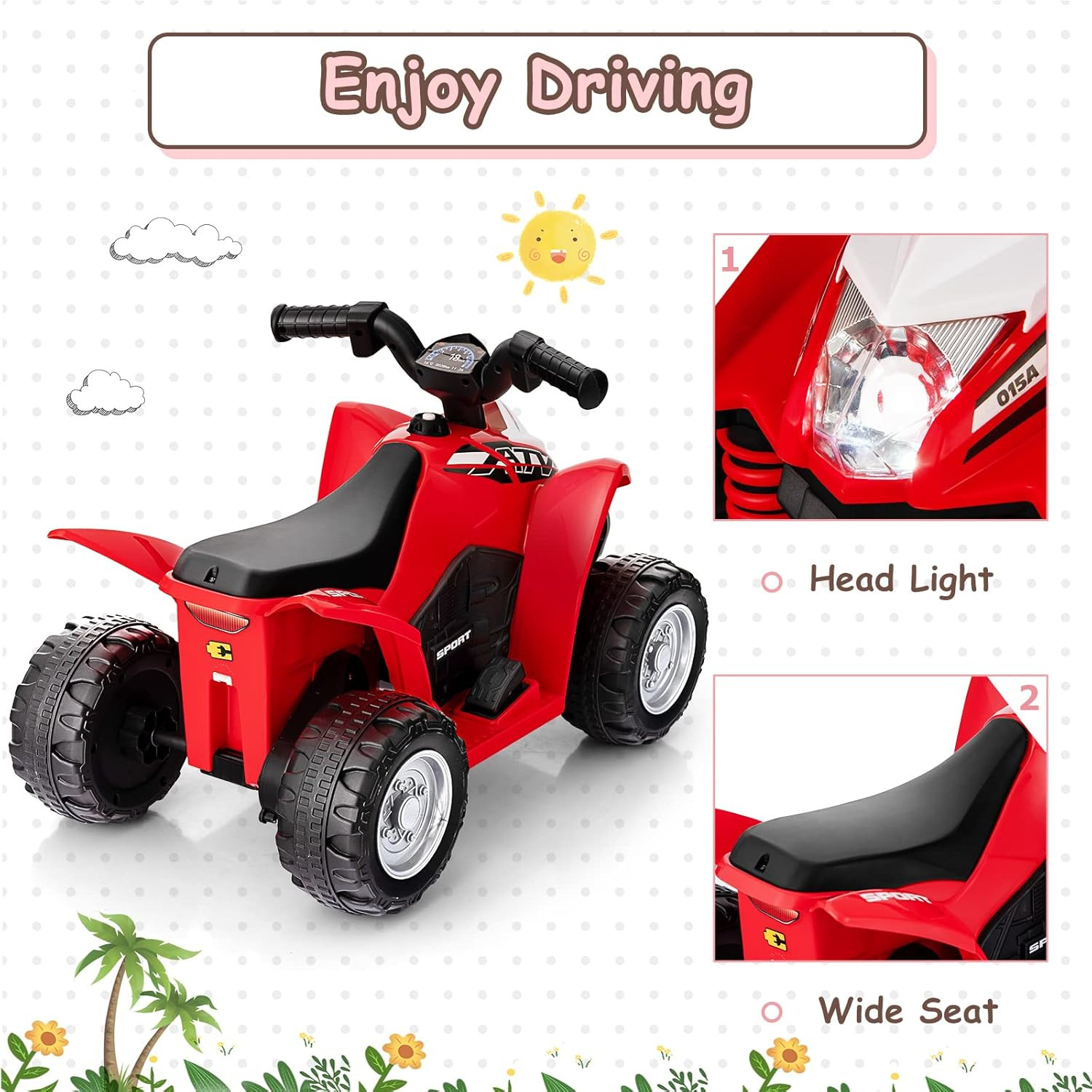 Kids Ride on ATV, 6V Electric Vehicle for Toddlers, 4 Wheeler Battery Powered Mo
