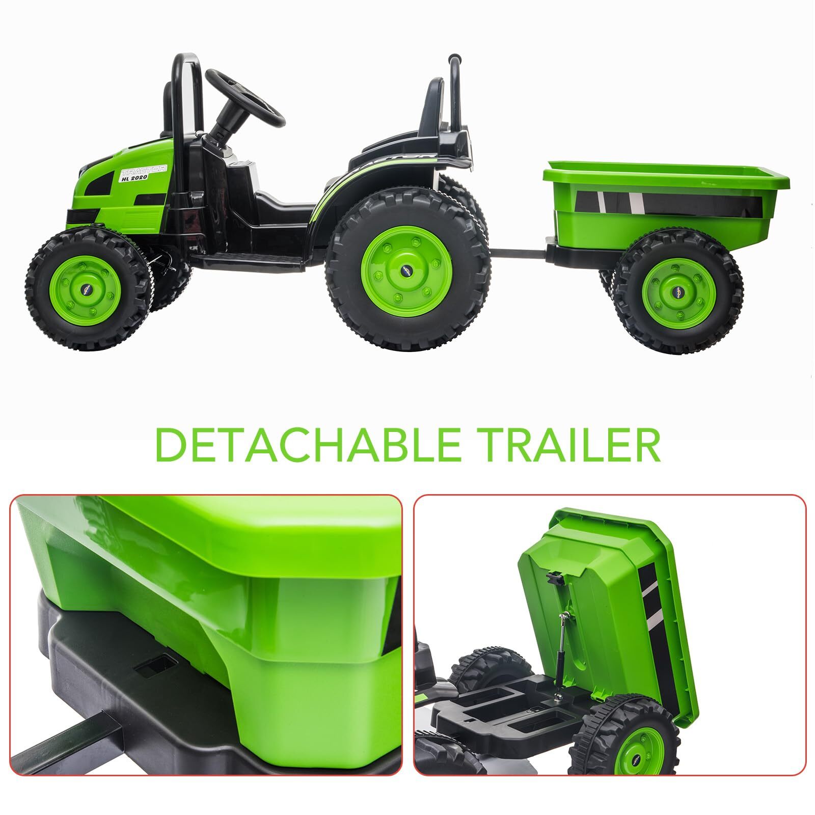 12V Upgraded Ride on Tractor with Trailer Electric Fun Toys Remote Control Kids