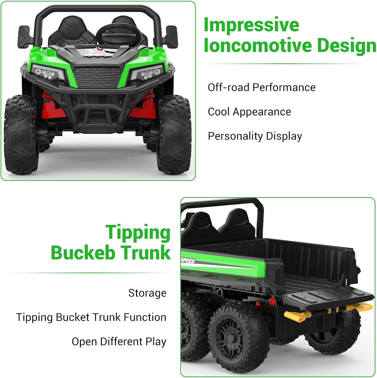 24V 4WD Electric Ride On Dump Truck w/ Remote Control, 2-Seater Kids Ride On Car