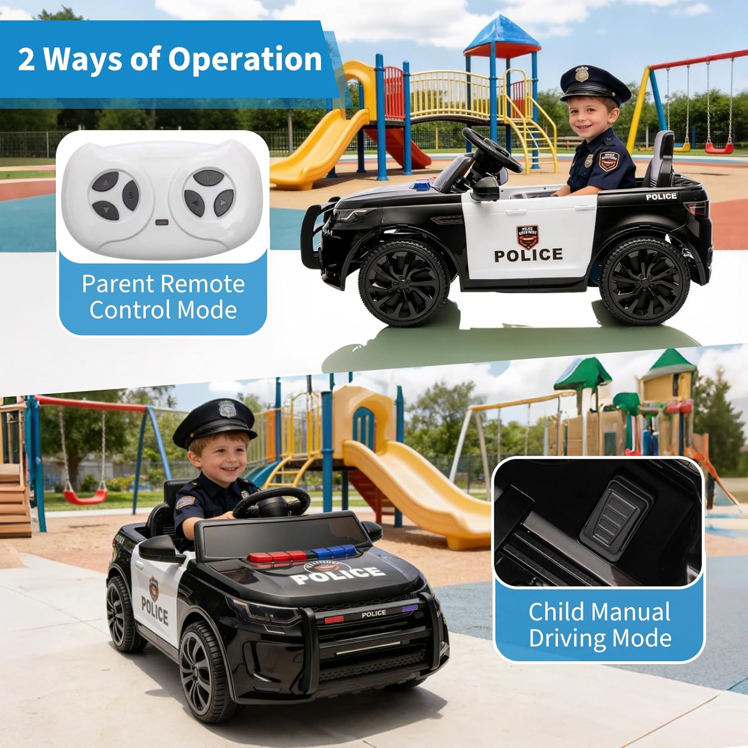 12V 4.5Ah Kids Electric Police Car Ride on with Remote Control, LED Flashing Lig