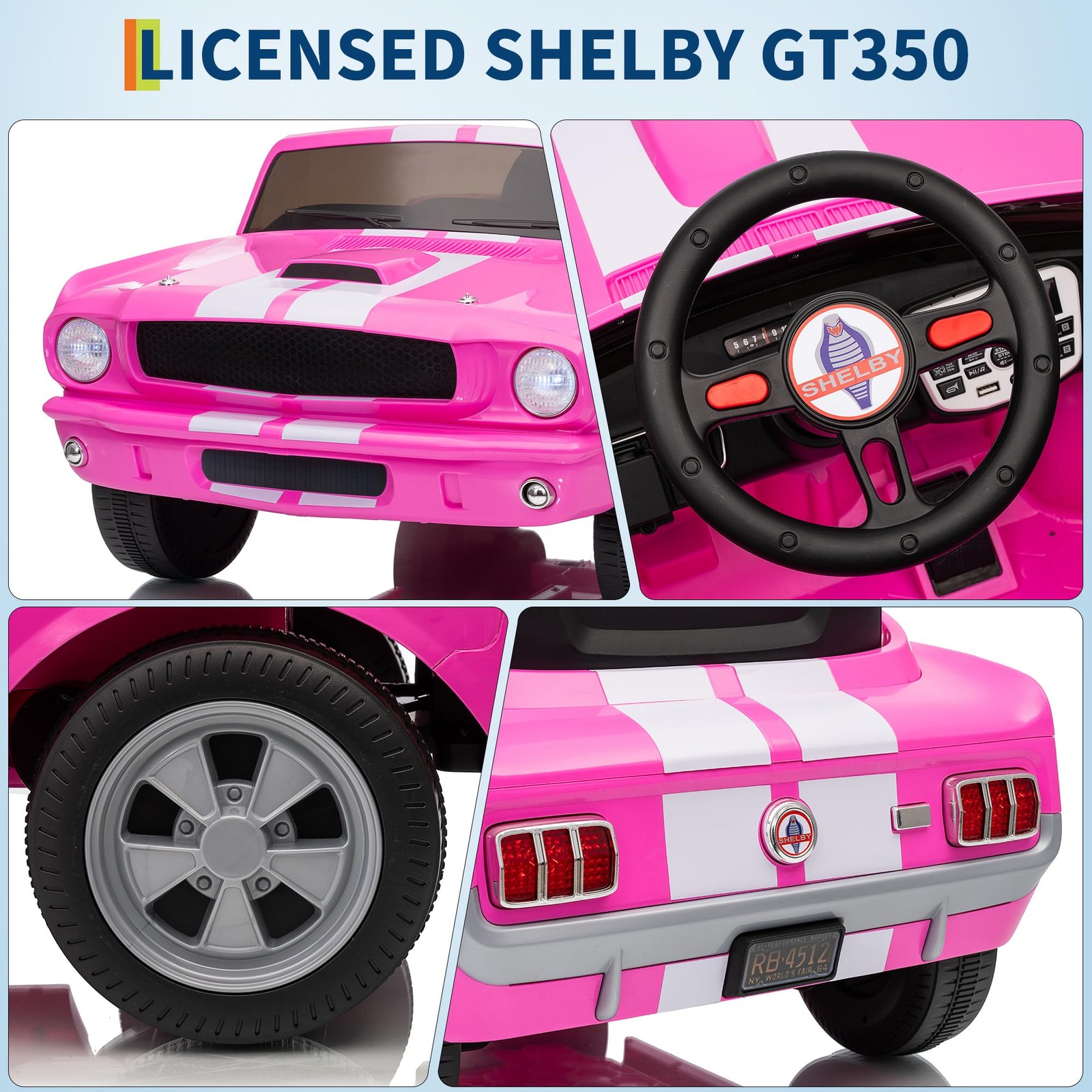 2-Seater Ride on Car Licensed Shelby GT350 24V Electric Vehicle with Remote