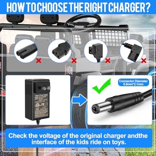 24V Charger for Ride-On Toys, 6.6Ft Power Adapter for Jeep, SUV, ATV, Quad