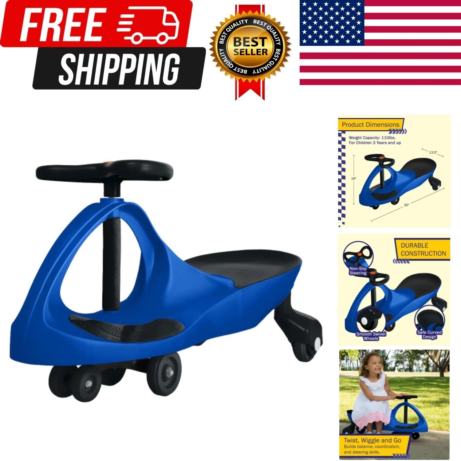 Wiggle Car – Ride on Toy for Ages 3 and Up – Toddler Ride on Toys with no Bat…