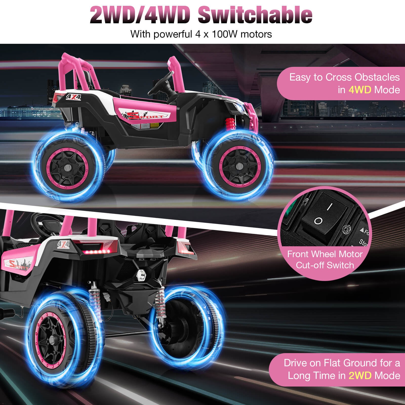 24V Kids Ride on UTV w/ 4 x 100W Powerful Engine Remote Control High/Low Speed