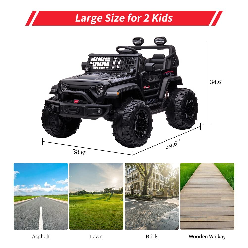 2 Seats Kids Ride On Toy Car 24V Electric Vehicles Remote Control LED Bluetooth
