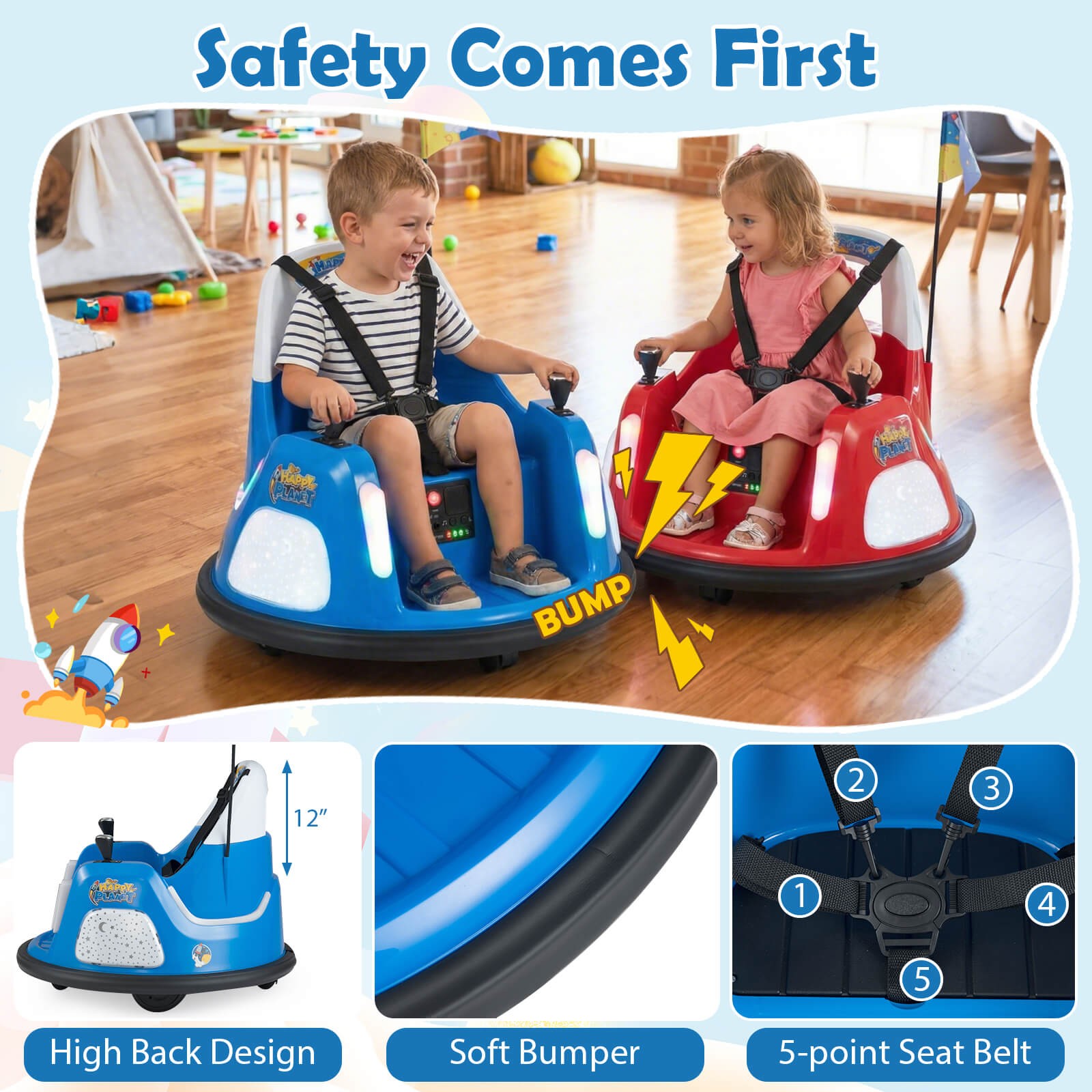 12V Kids Bumper Car360° Spin & Remote.Battery-Poweredfor 1.5-6 ages.Navy