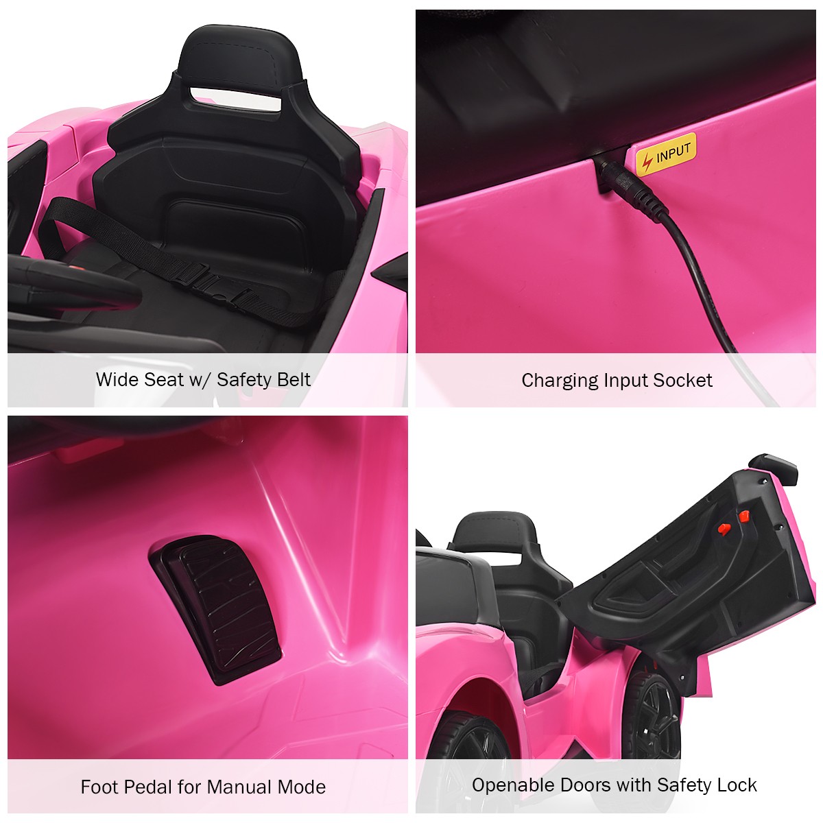 12V Kids Ride On Car 2.4G RC Electric Vehicle W/ Light Music Openable Doors Pink