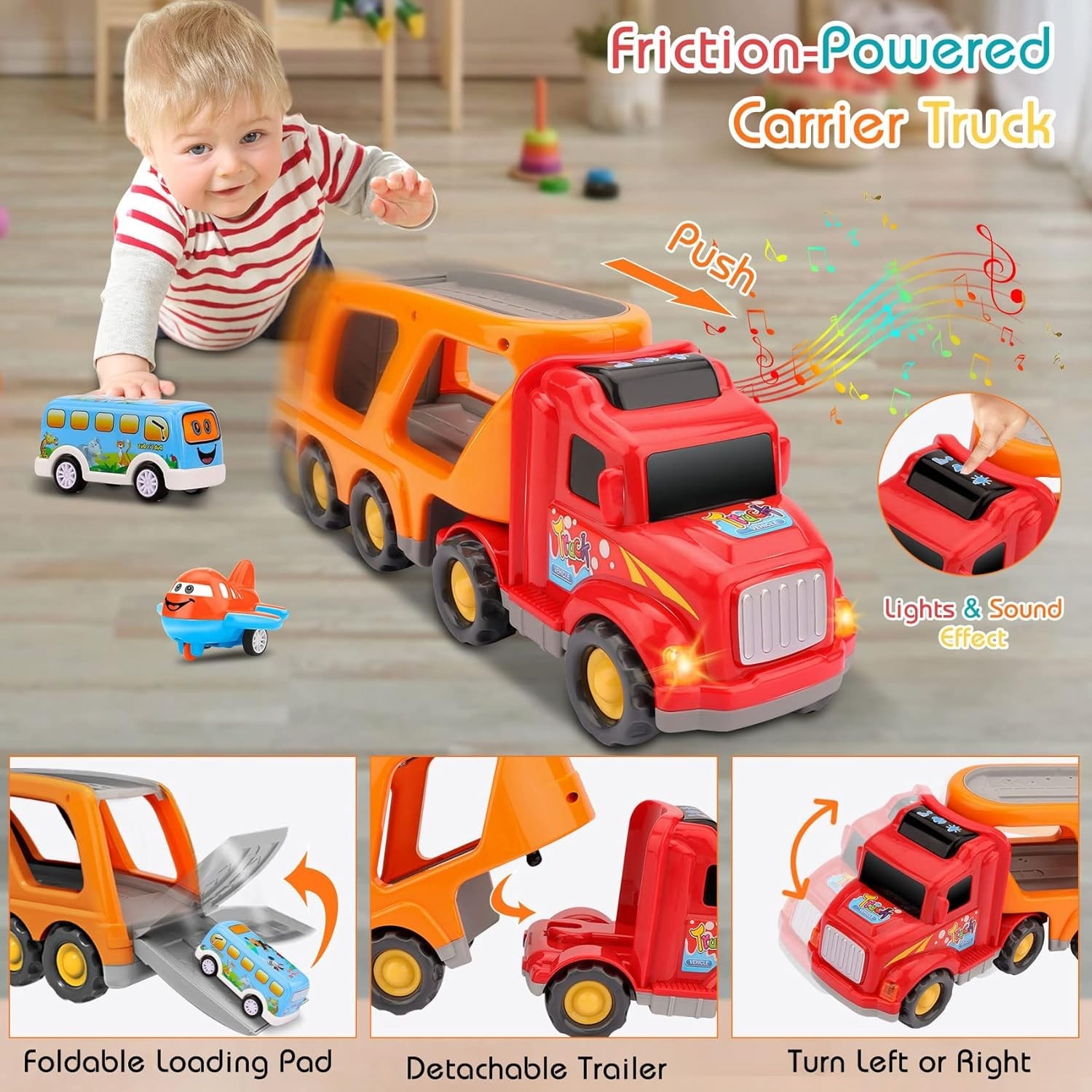 Portable Carrier Truck Playset: Creative 5-in-1 Toddler Toy Gift for Age 1-3