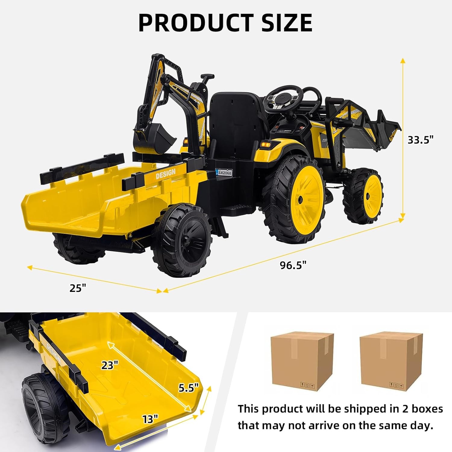 3 in 1 Kids 24V Ride On Tractor Excavator Bulldozer w/ Trailer Remote Control