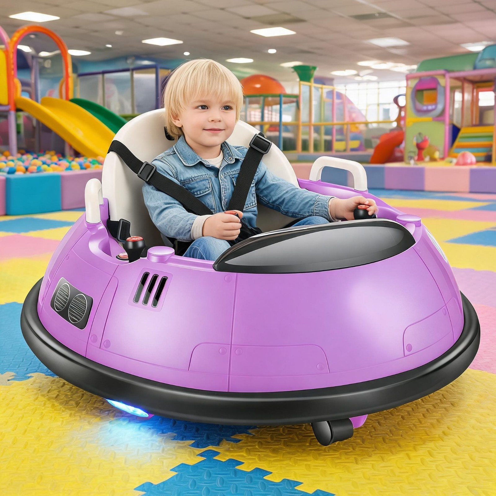 Bumper Car 12V Ride On Electric Bumper Car Flashing LED Light & 360° Rotation US