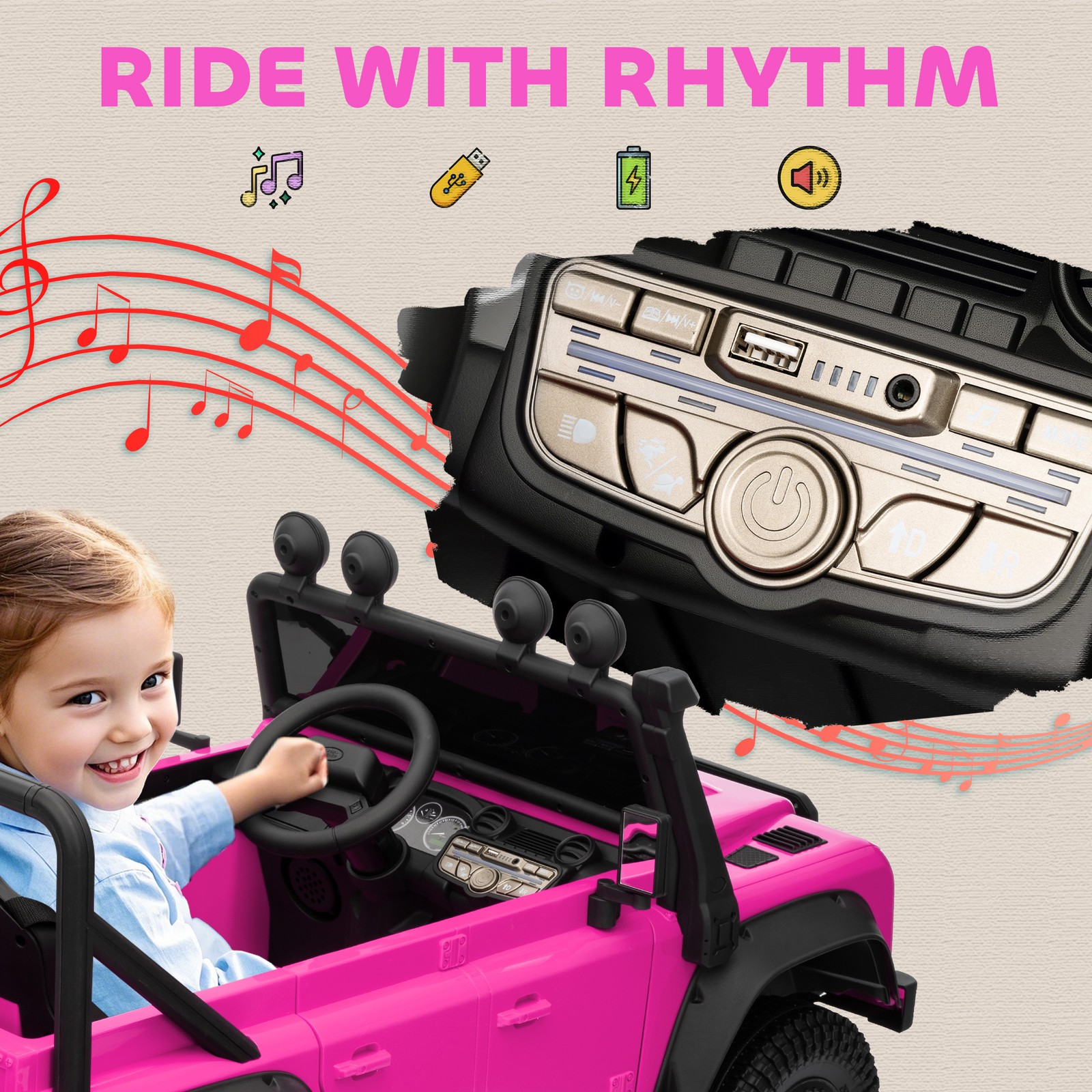 Kids Electric Car, Land Rover Licensed Off-Road Ride On Car, Pink