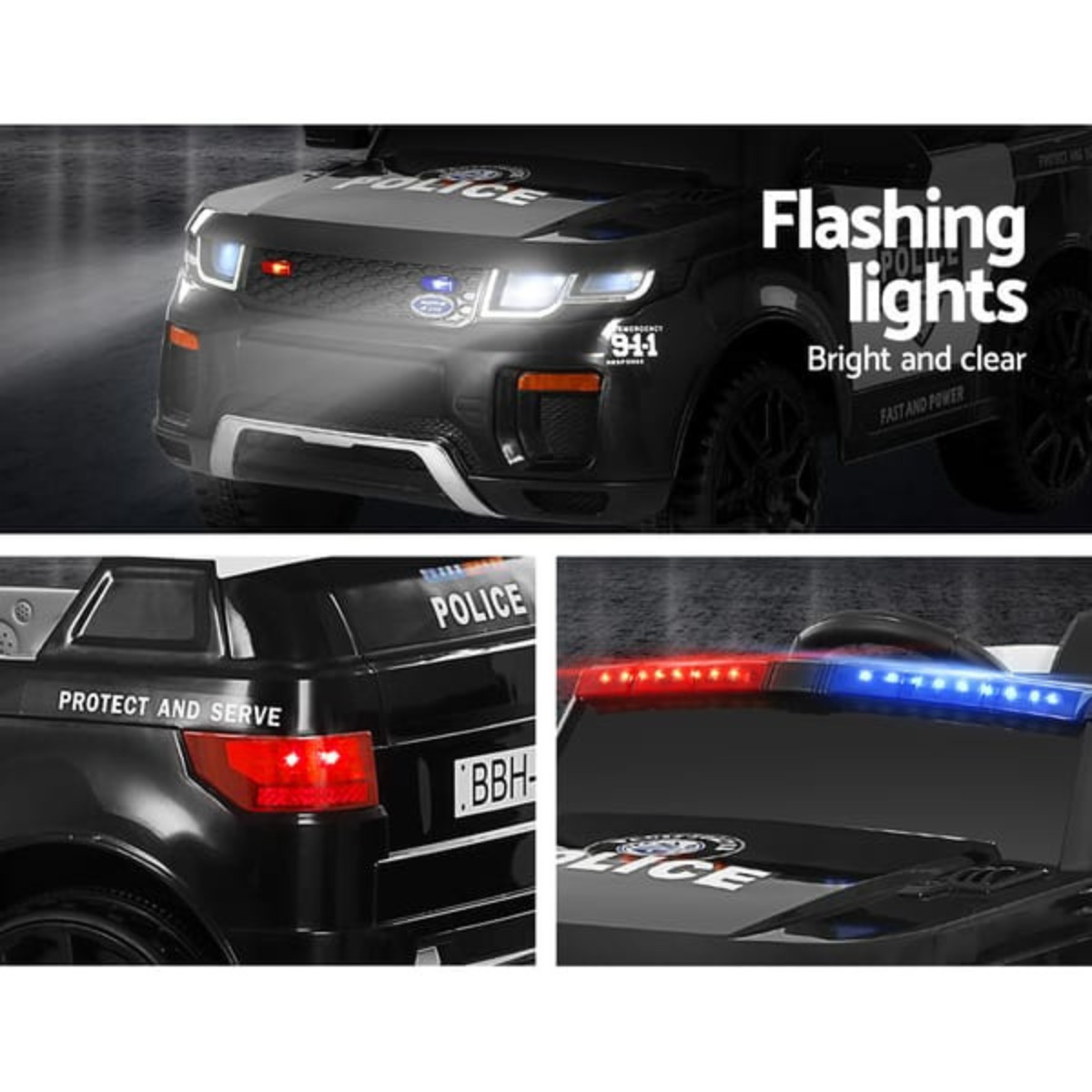 Kids Police Ride On Car Electric Patrol Car Remote Control Black
