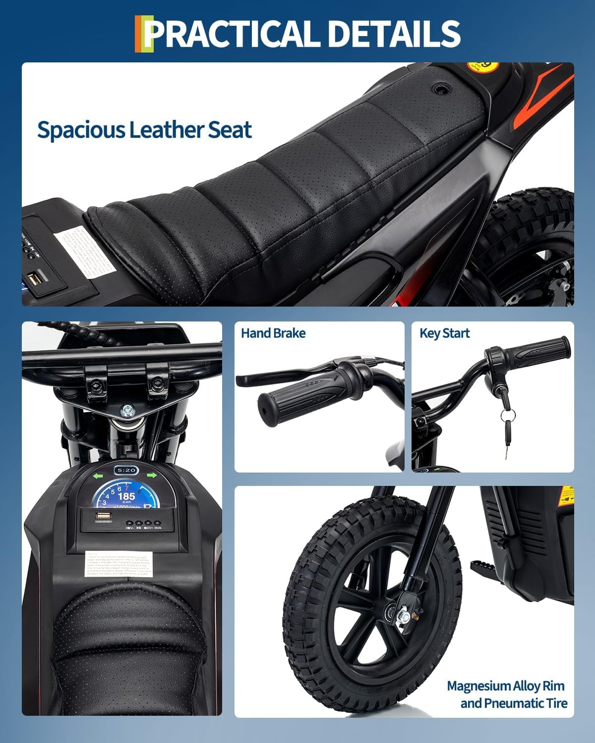 24V 350W Kids Electric Dirt Bike, 13.67 MPH, 12-Mile Range with Rear Suspension