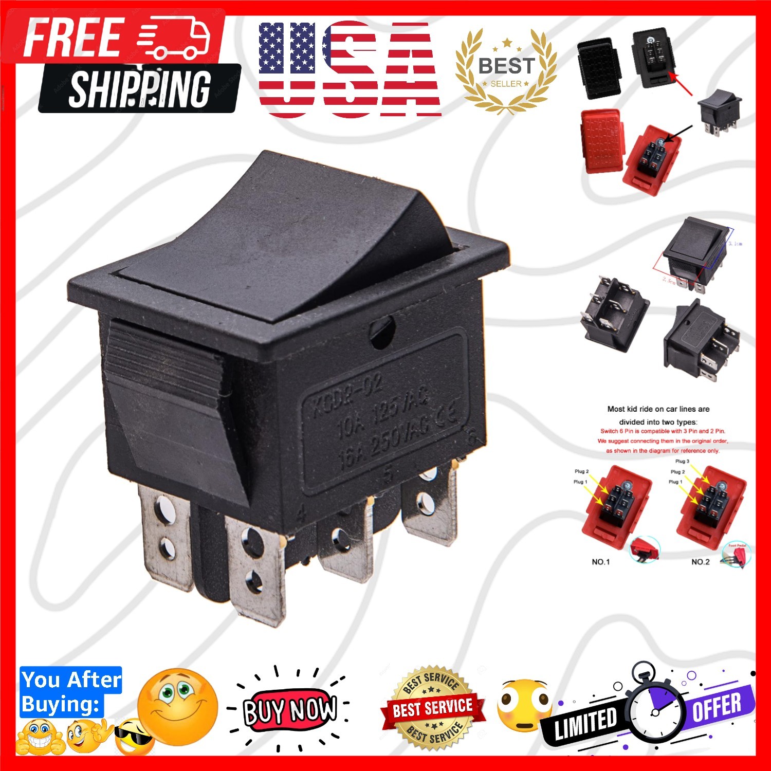 2 Pcs Kids Electric Ride On Car Motorcycle Foot Switch, Automatic Reset for C…