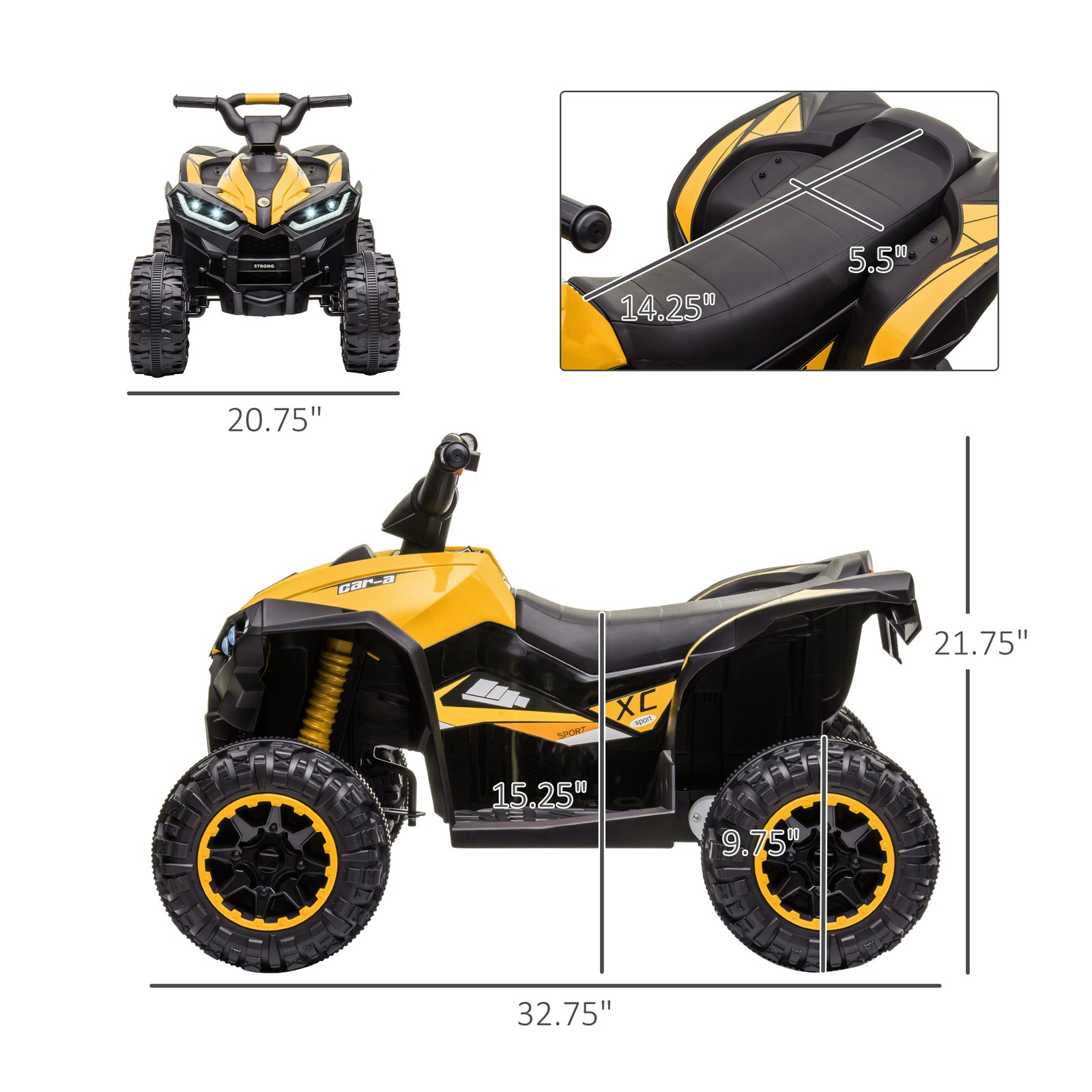 4 Wheeler for Kids, Electric ATV, with Music for 3-5 Years Old, Yellow