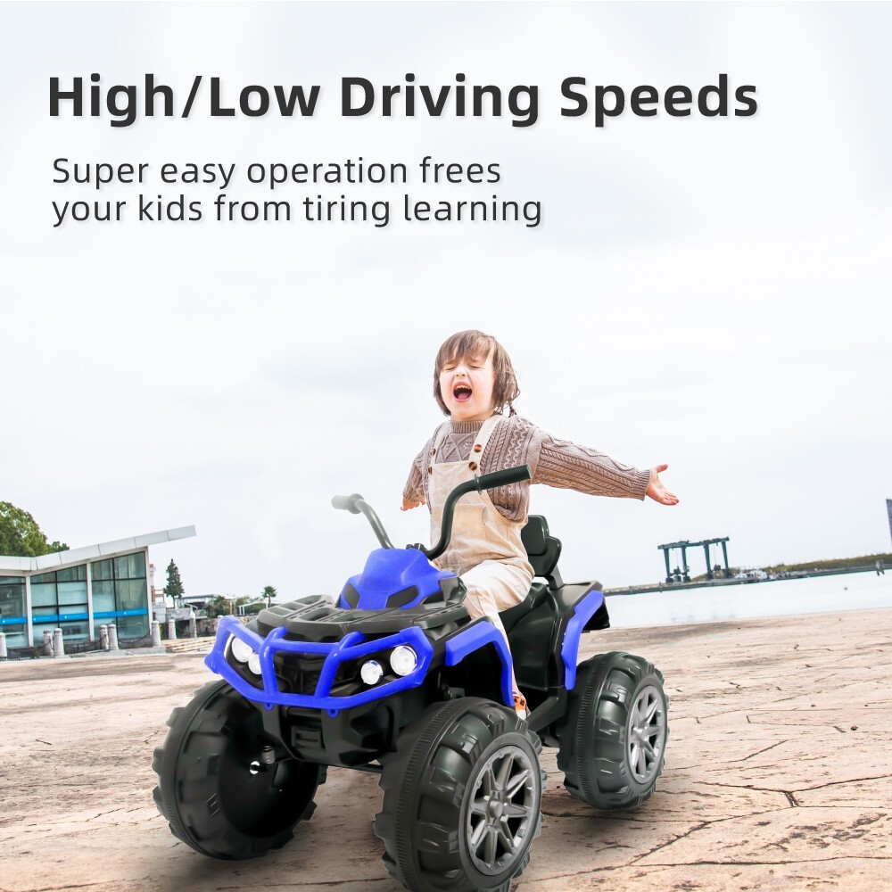 24V Blue Kids Ride on ATV Electric Power Wheels Quad Car w/2-Speed Bluetooth LED