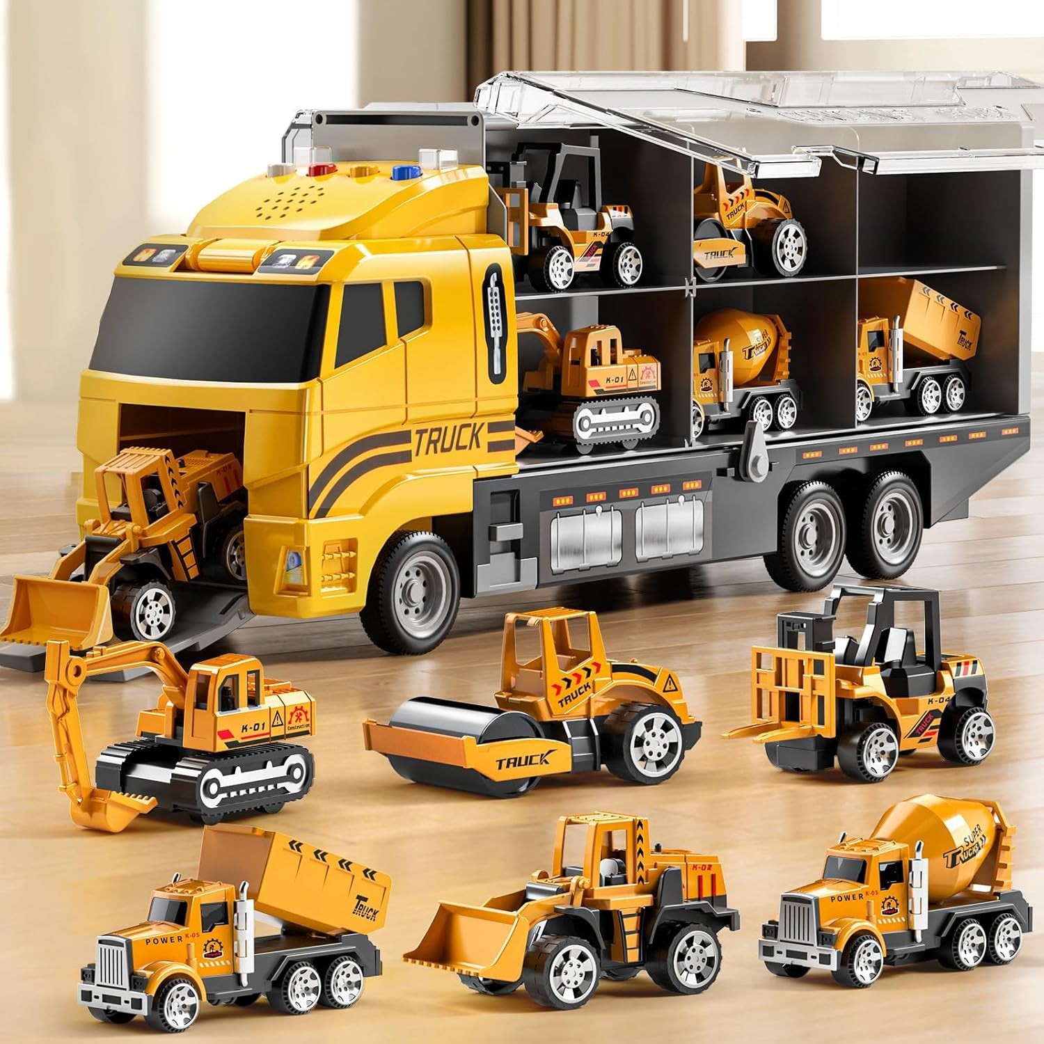 Kids Construction Truck Play Set with Lights Sound Vehicle Toys including Car