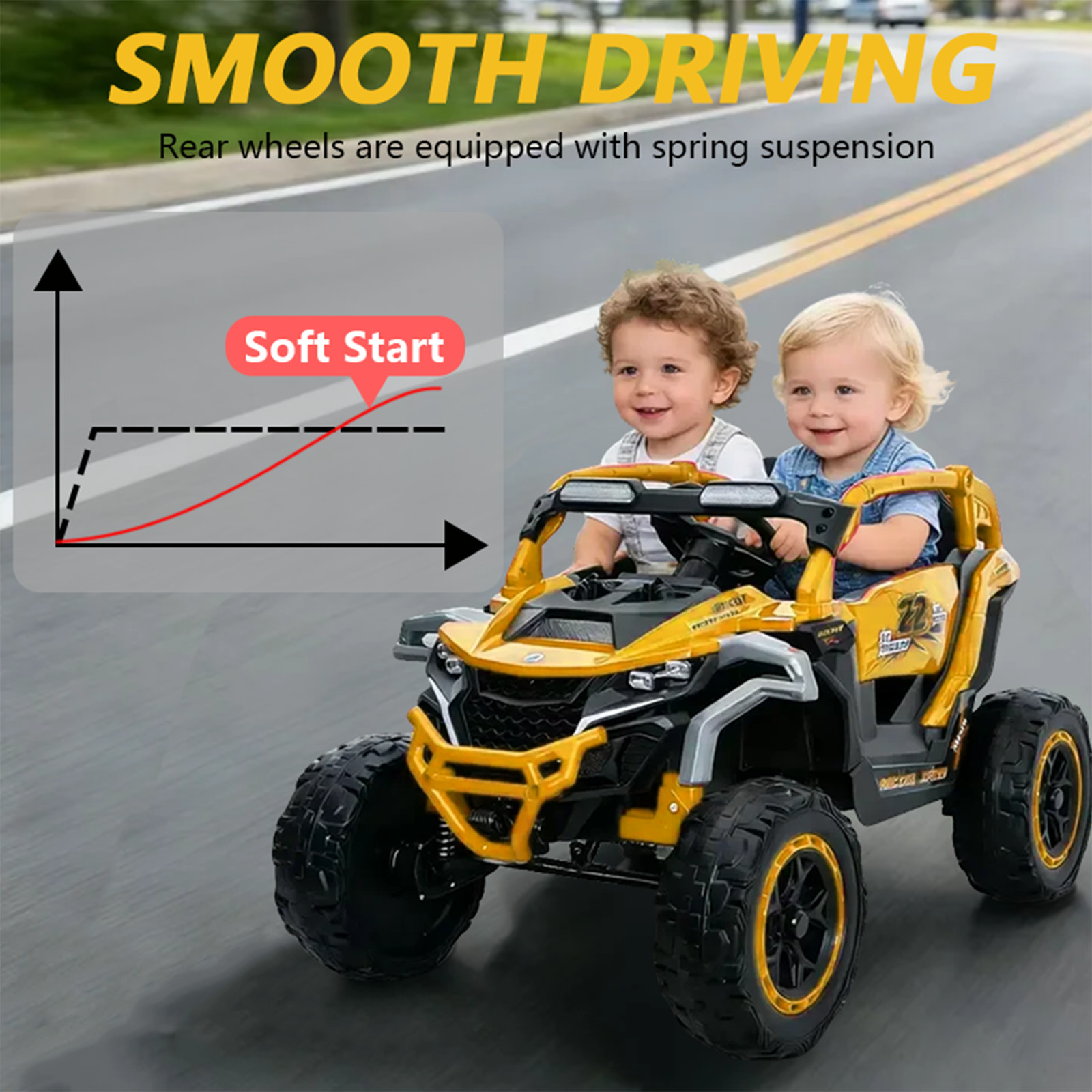12V Ride on Models Truck Car Kids Electric 2 Seater UTV For 3-6 Years Old Yellow