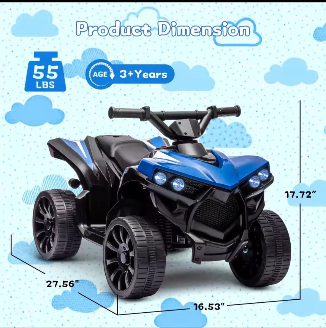 Kids 6V Battery Powered Ride-On Quad Car Toy for Ages 3+ Years