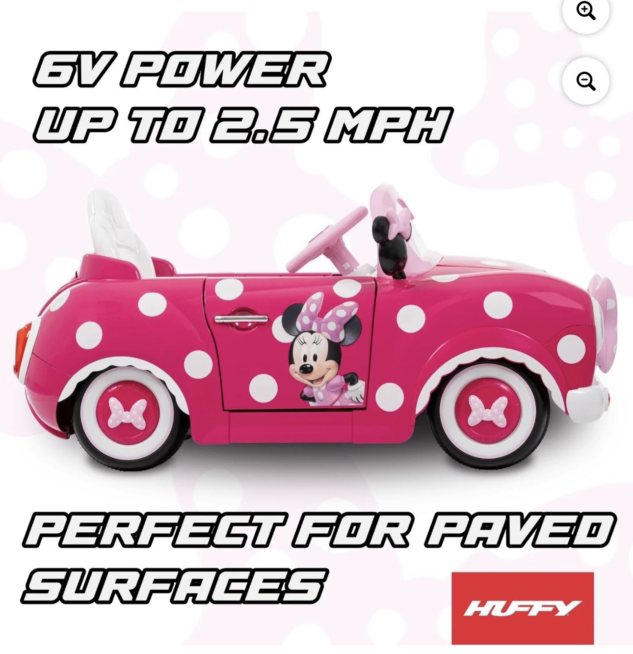 Huffy Disney Minnie Mouse Battery Powered Convertible Ride-On Car for Kids 3-7