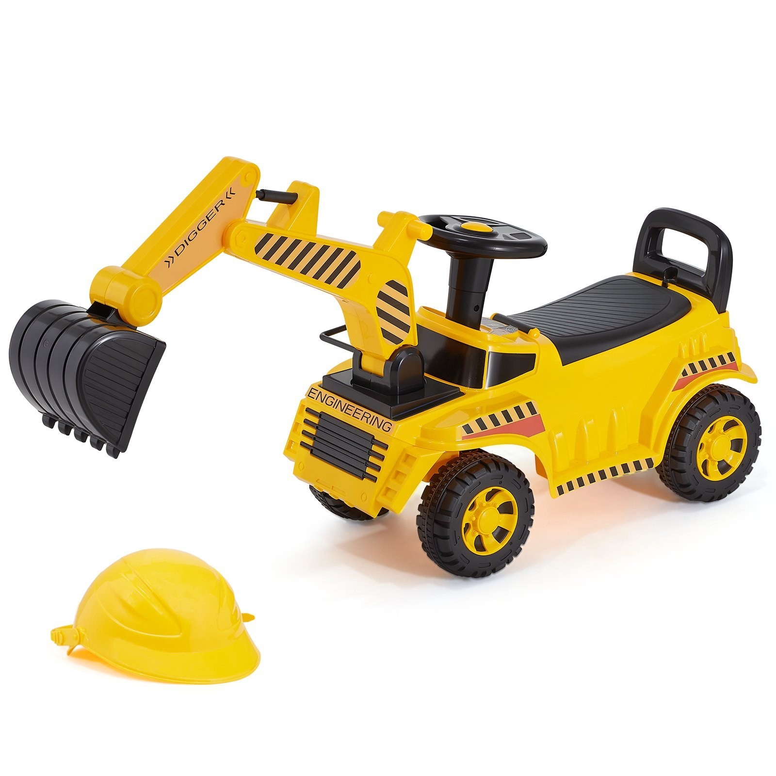 Ride On Toddler Excavator Push Car 19-36 Months Music Helmet 55 lbs Foot to Floo