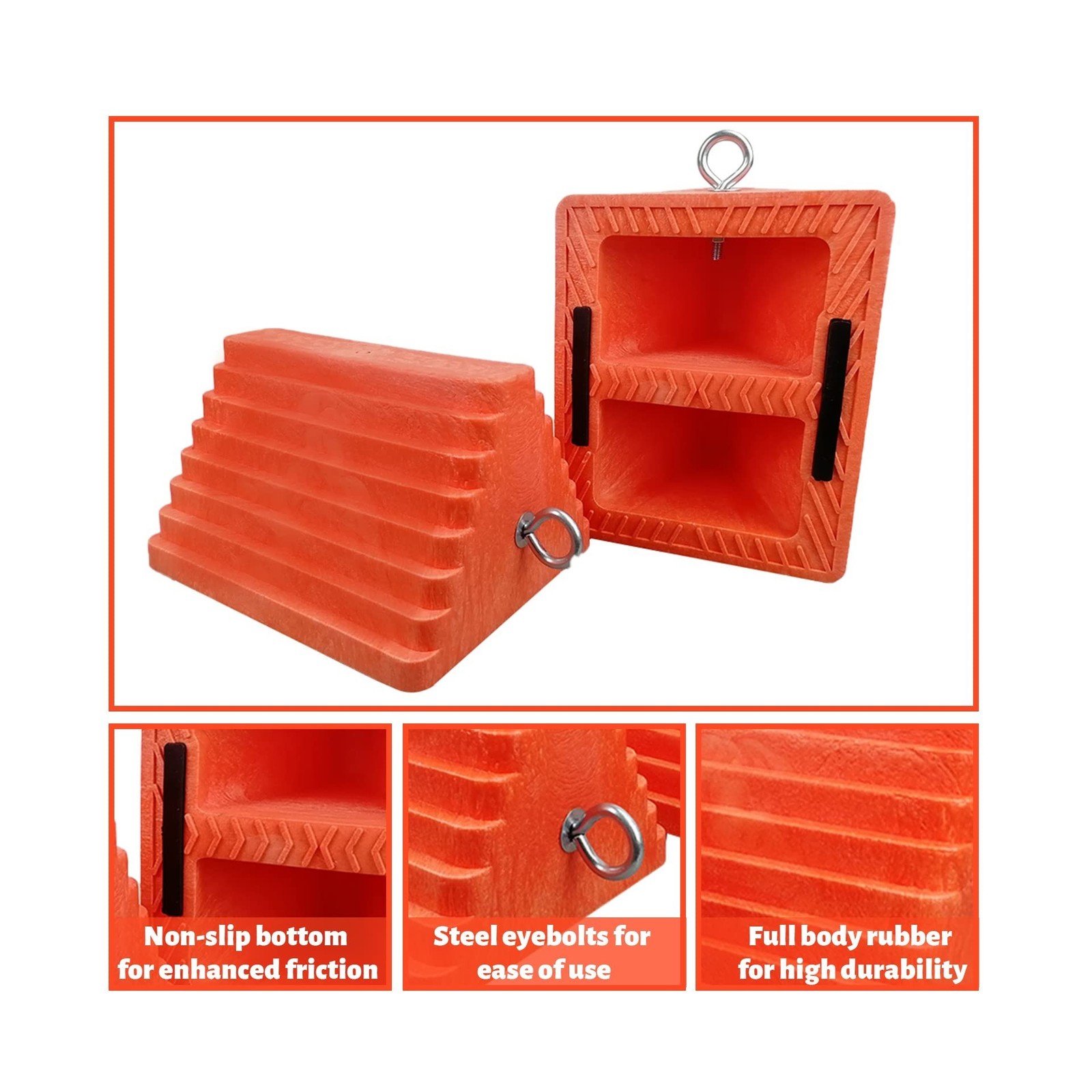 ROBLOCK 2 Pack Wheel Chocks Heavy Duty Orange with Eyebolt for Travel Trailer…