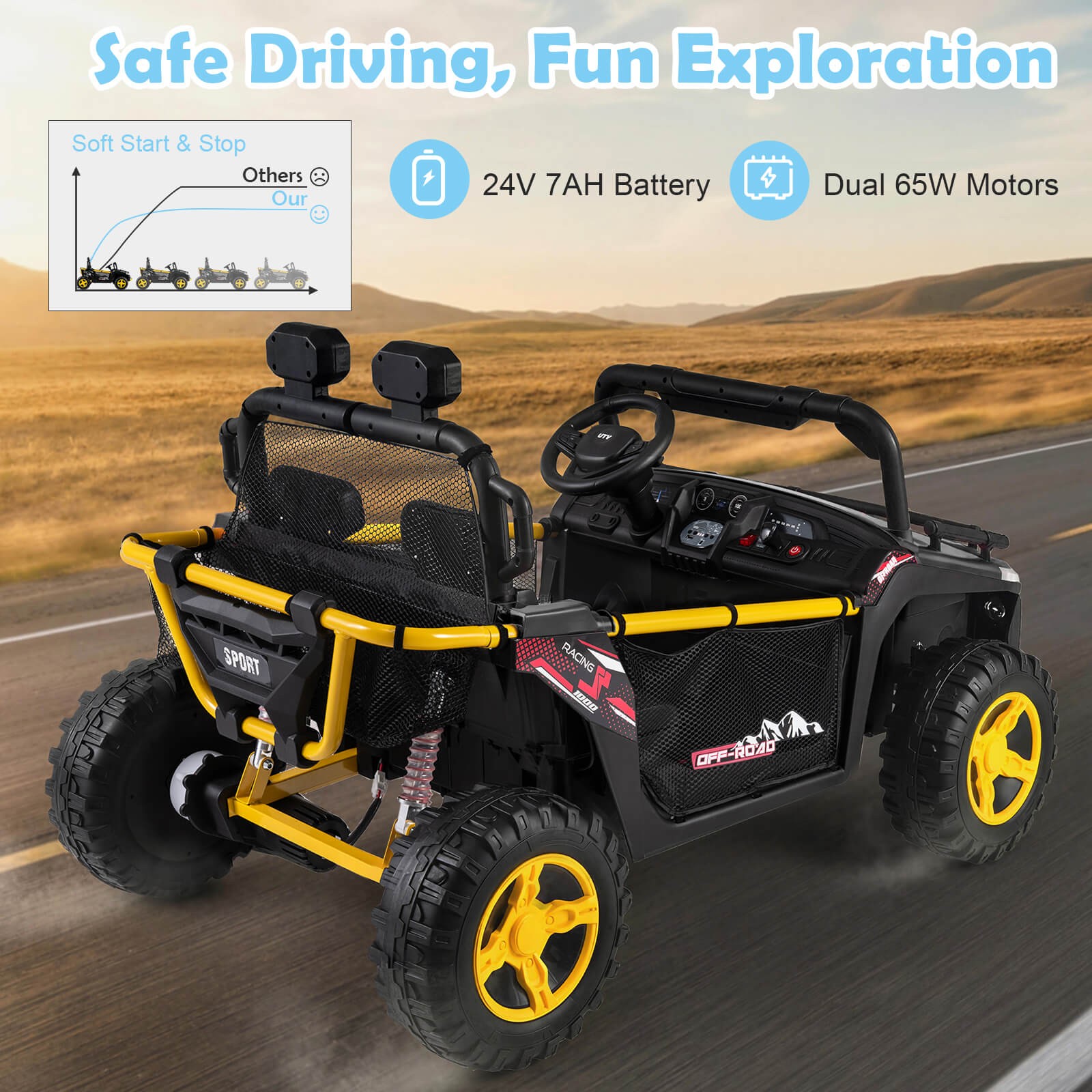 24V Ride on Toy for Big Kid’s 2 Seater Ride on UTV Truck Car w/ Remote Control