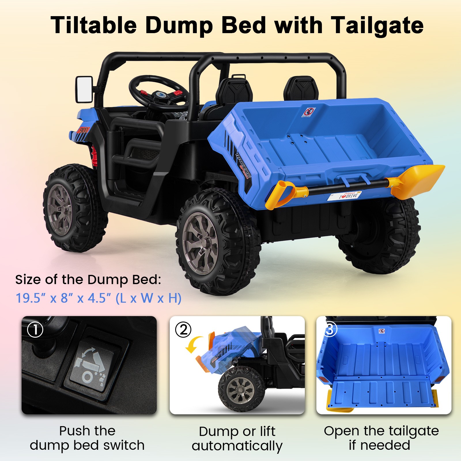 24V Kids Ride On Dump Truck 2-Seater Electric Truck w/ Remote Control Blue