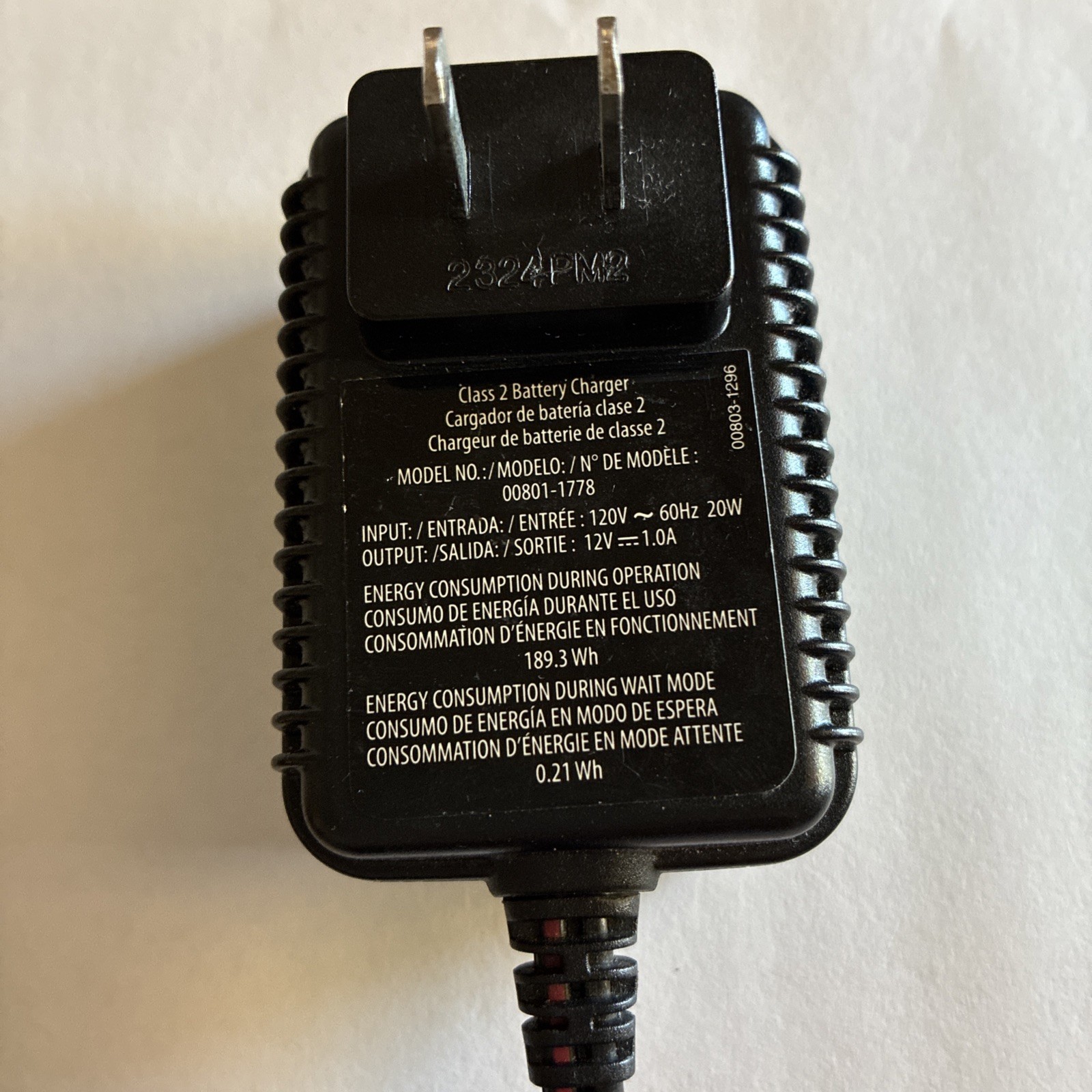 Fisher Price Power Wheels Class 2 Battery Charger Model 00801-1781 Wall Plug In