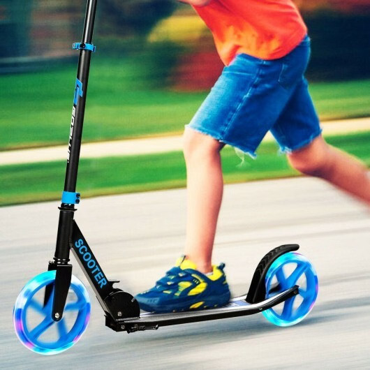 Portable Folding Sports Kick Scooter with LED Wheels-Blue – Color: Blue