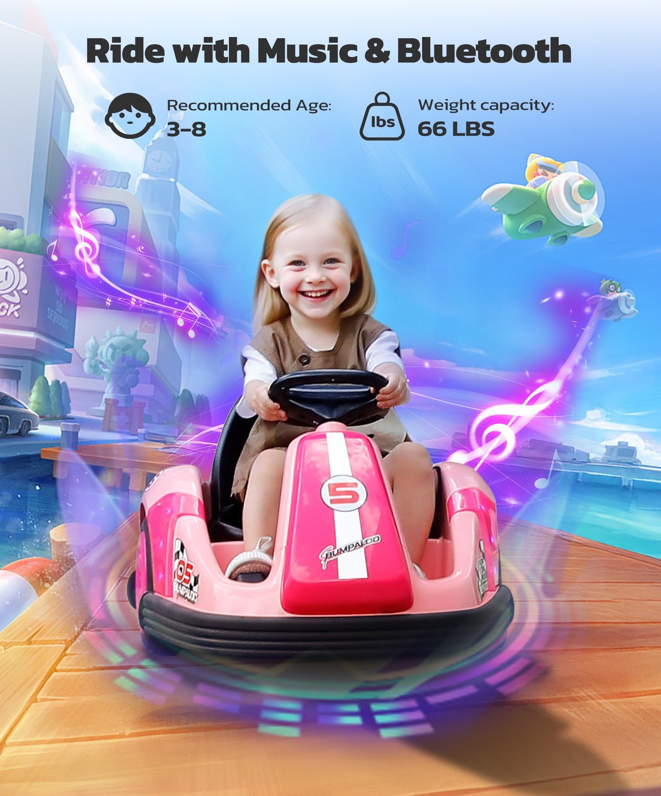 Toddler Bumper Car with Big Wheels, 2.2 Mph, Ride On Toys for Toddlers with D…