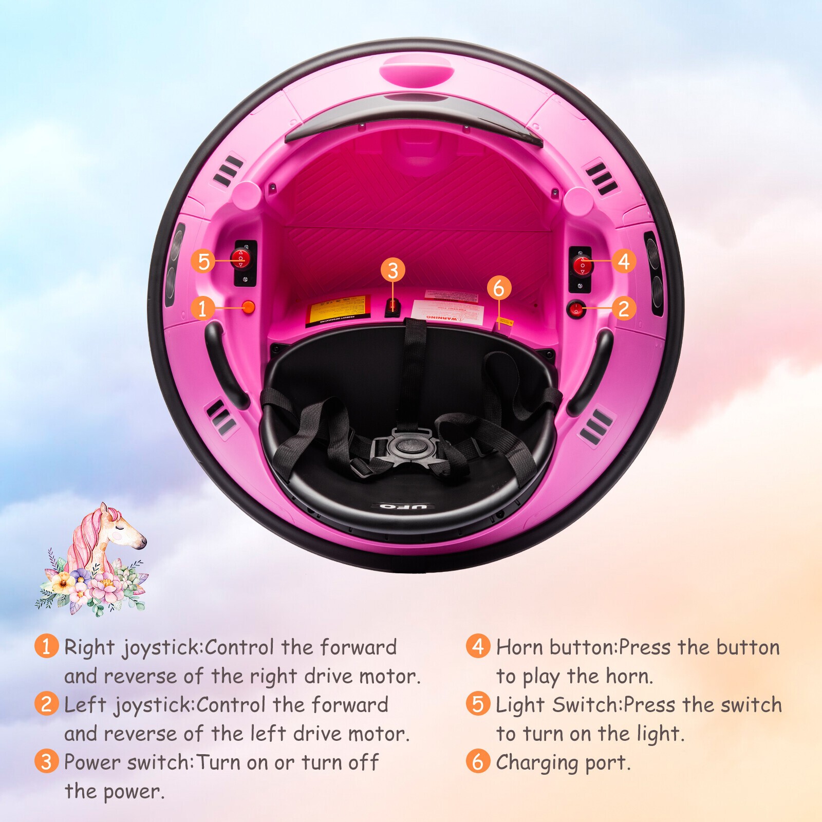 12V Kids Toddler Bumper Car for Toddlers 1-5 with Remote Control