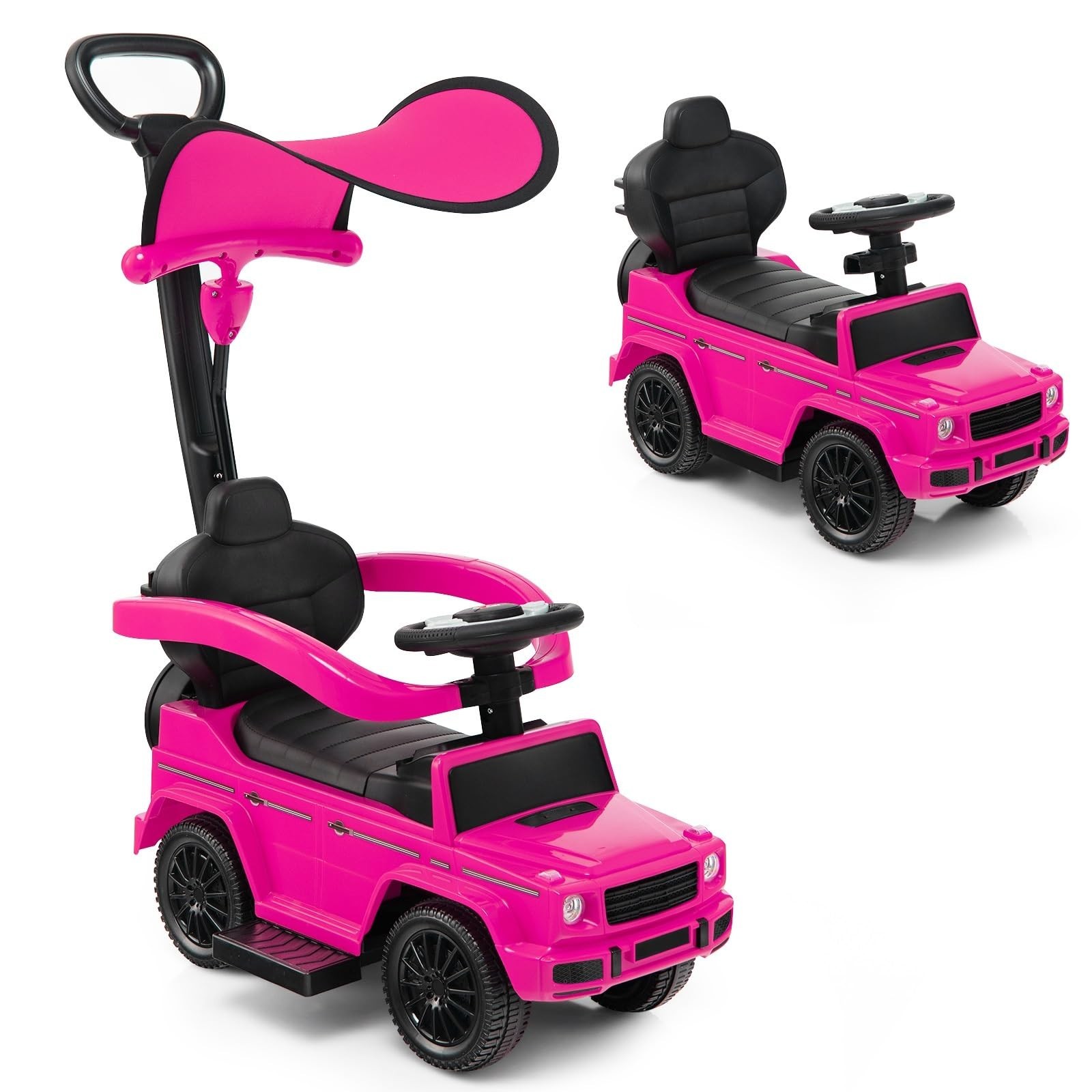 Ride-On Car for Toddlers, Removable Canopy, Anti-Tipping Design, Engine Sound, P
