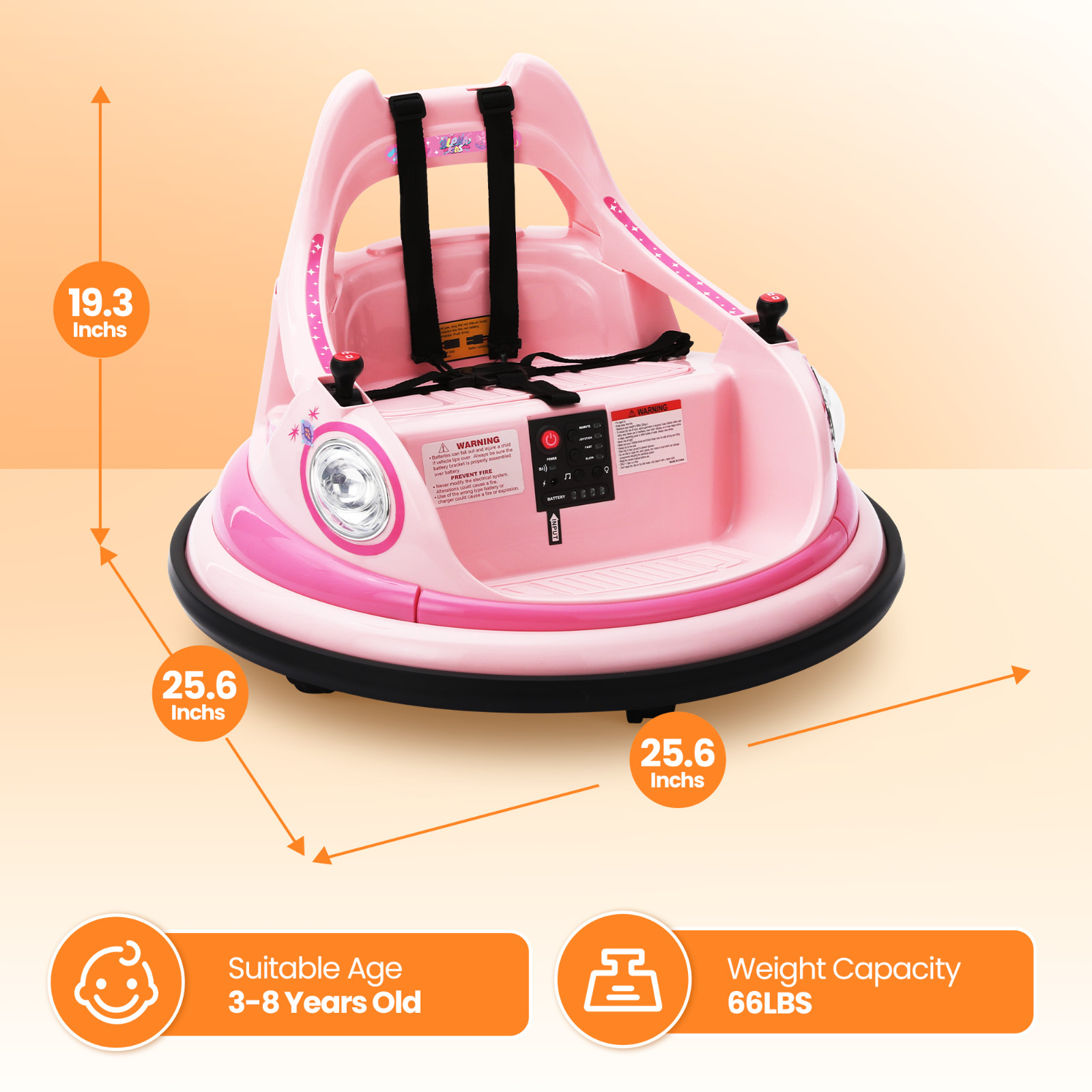 12V Electric Bumper Car for Kids 1.5-6 Years with Remote Control DIY Stickers