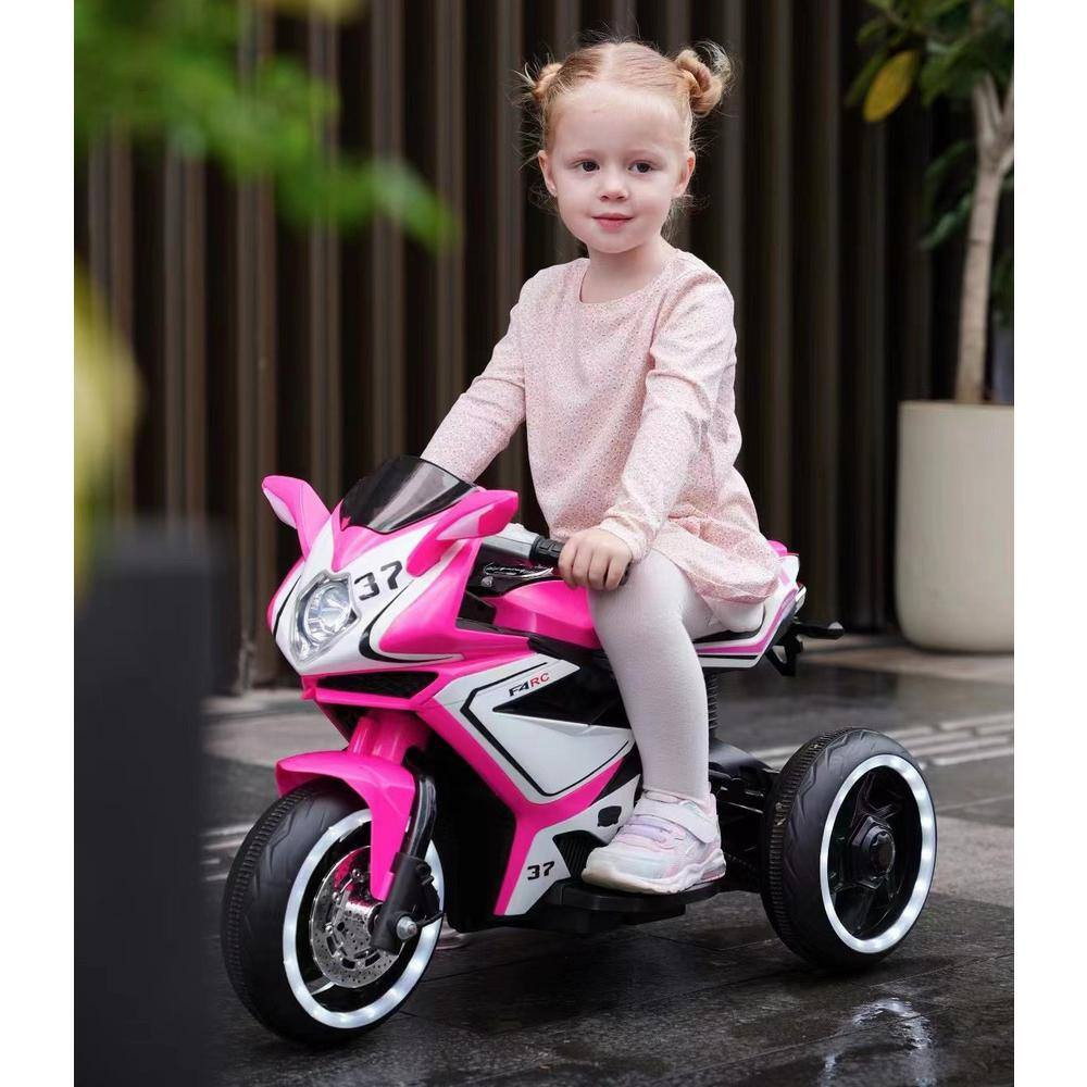 Plastic 6-V Electric Motorcycle for Kids 3-4-Years Boys/Girls with Headlight, Mu