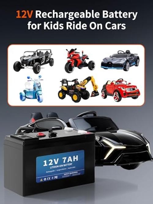 12V 7Ah Lithium Battery, Replacement Battery for Power Wheels 12 Volt, 2 USB