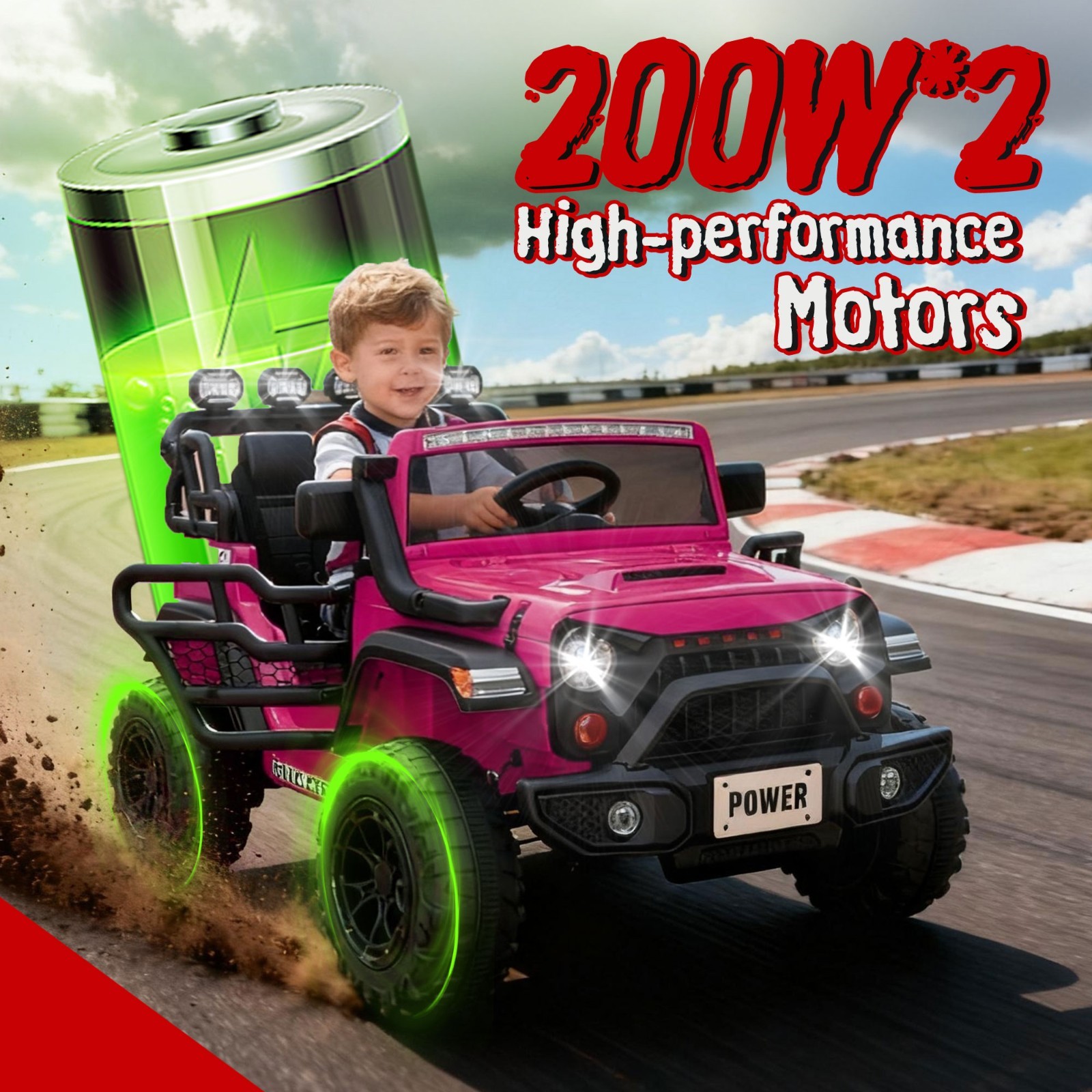 24V 2 Seater Electric Car Ride on Truck for Kids w/Remote,Power Wheels Jeep,Pink