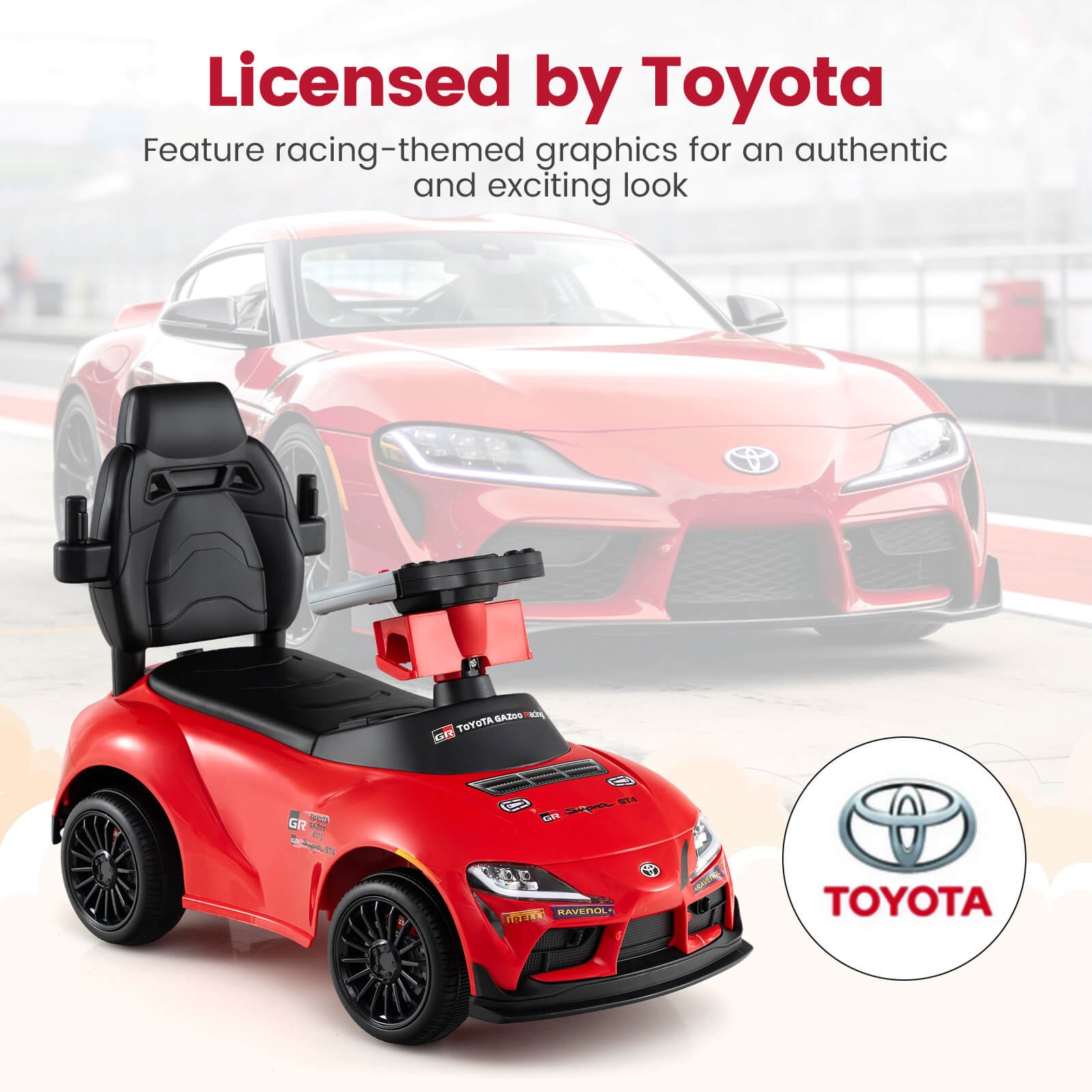Toyota Licensed Ride on Push Car w/Parent-Control Handle Music Safety Guardrail
