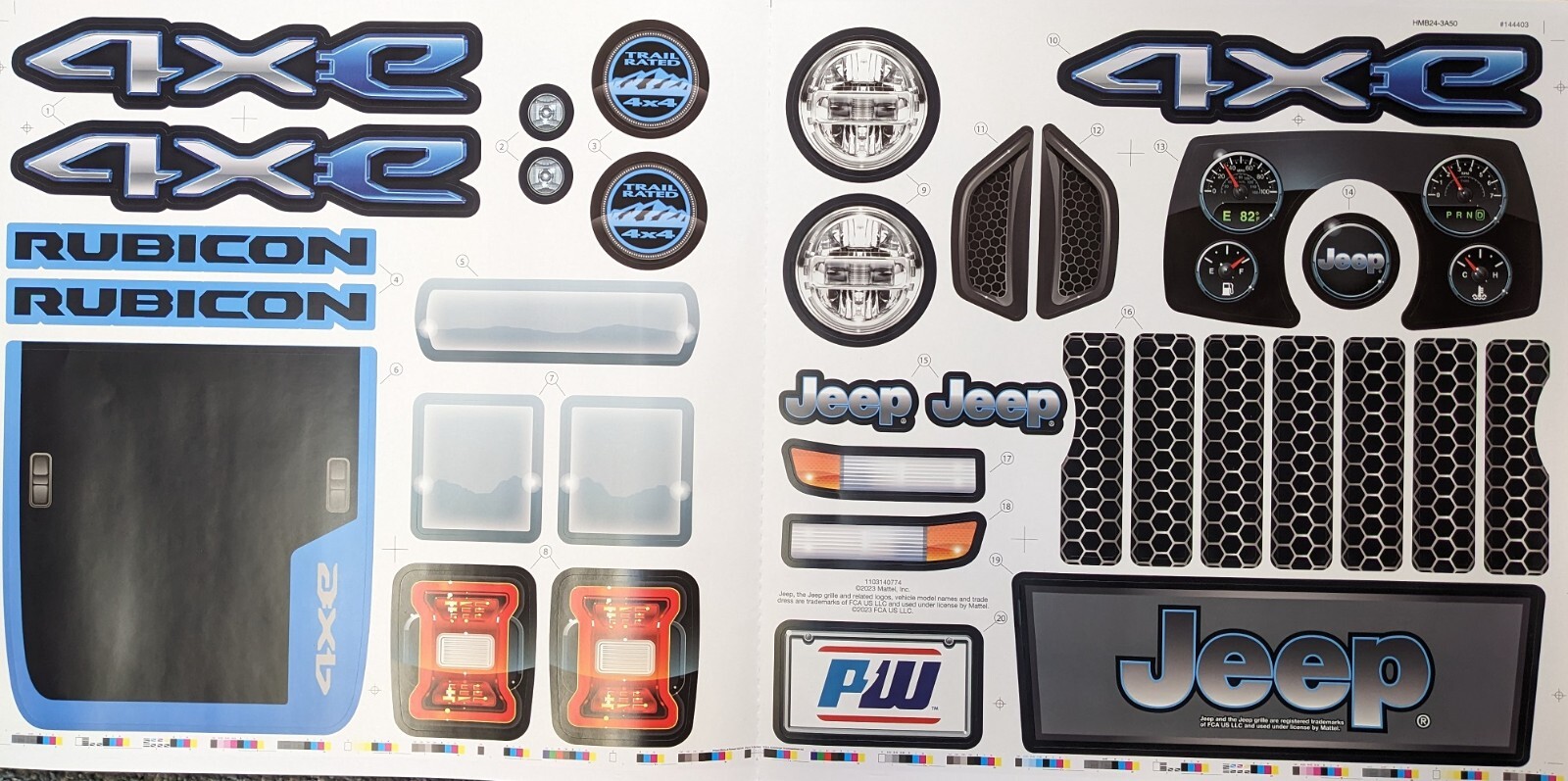 Power Wheels 8481 Label Sticker Decals Jeep Wrangler Rubicon JL Blue