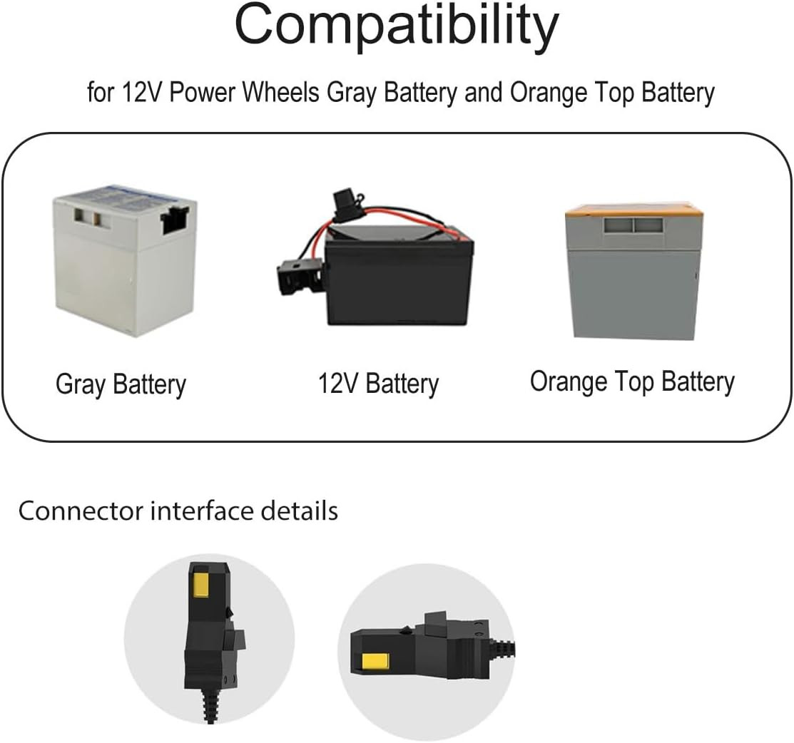 for Power Wheels 12 Volt Battery Charger, 6.6ft Cord with DualColor Indicator…