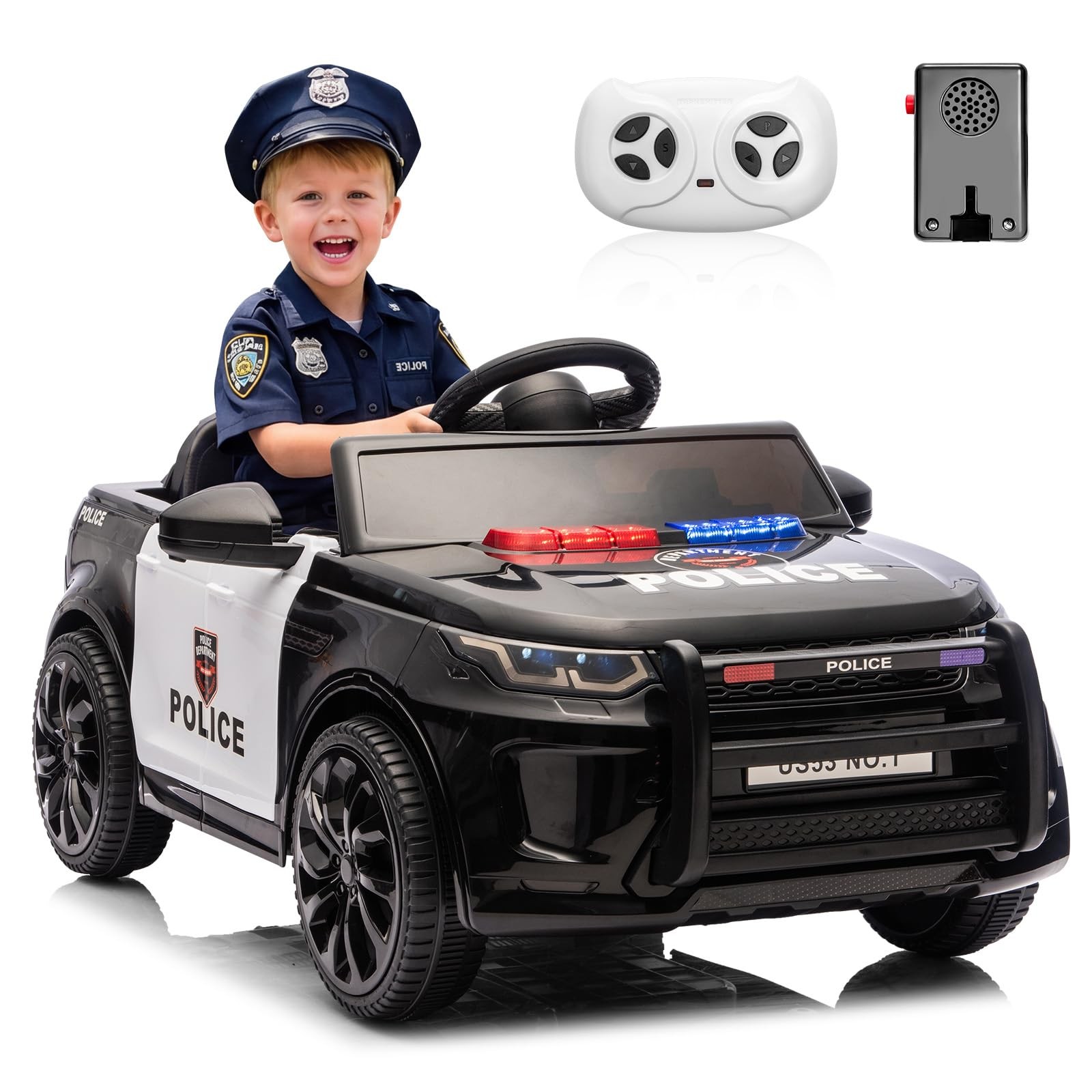 12V Police Car Ride on Electric Car for Kids,Battery Powered Ride-on Toys w/ RC