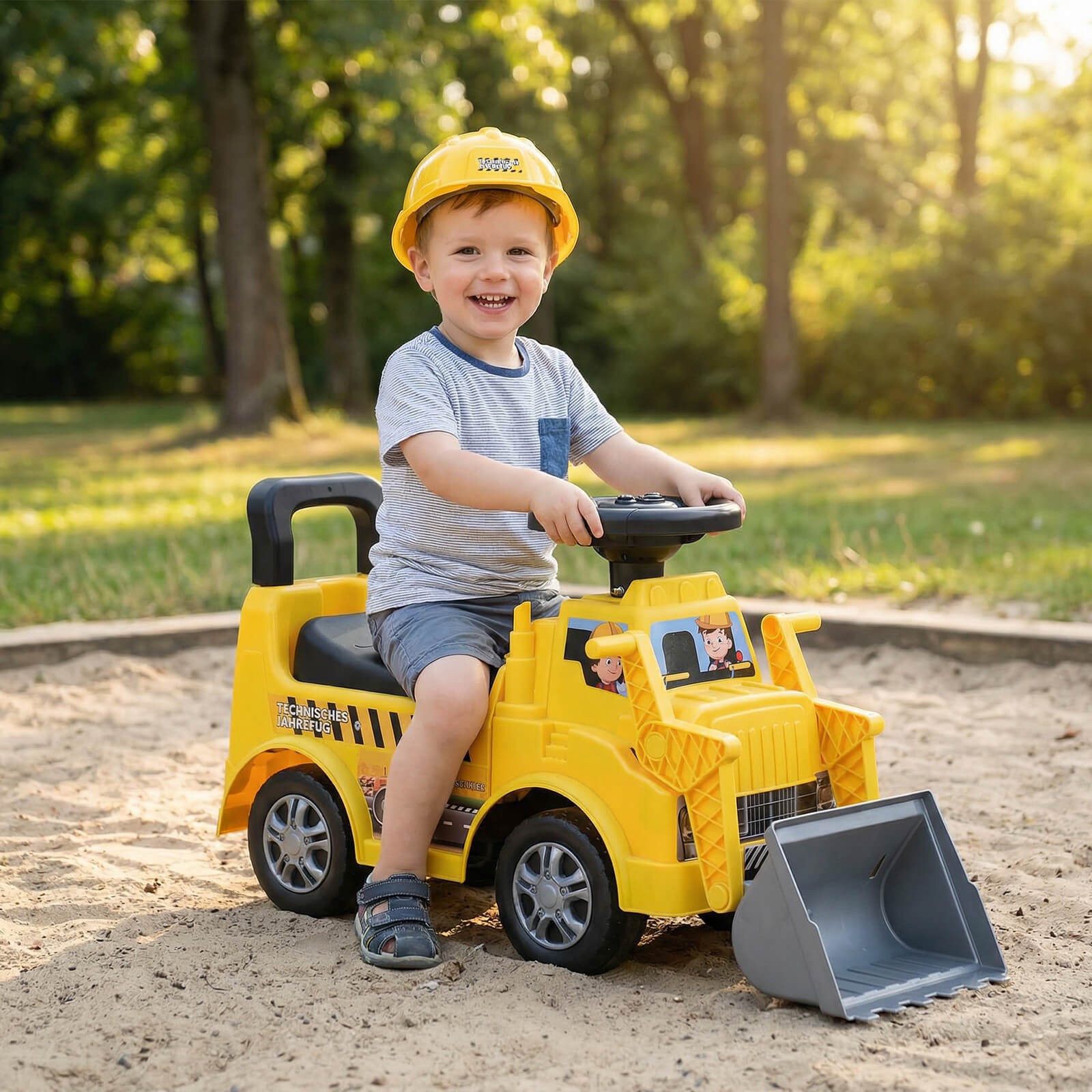 2-in-1 Ride on Excavator w/Detachable Trailer, Shovel, Horn for 18 Months+ Old