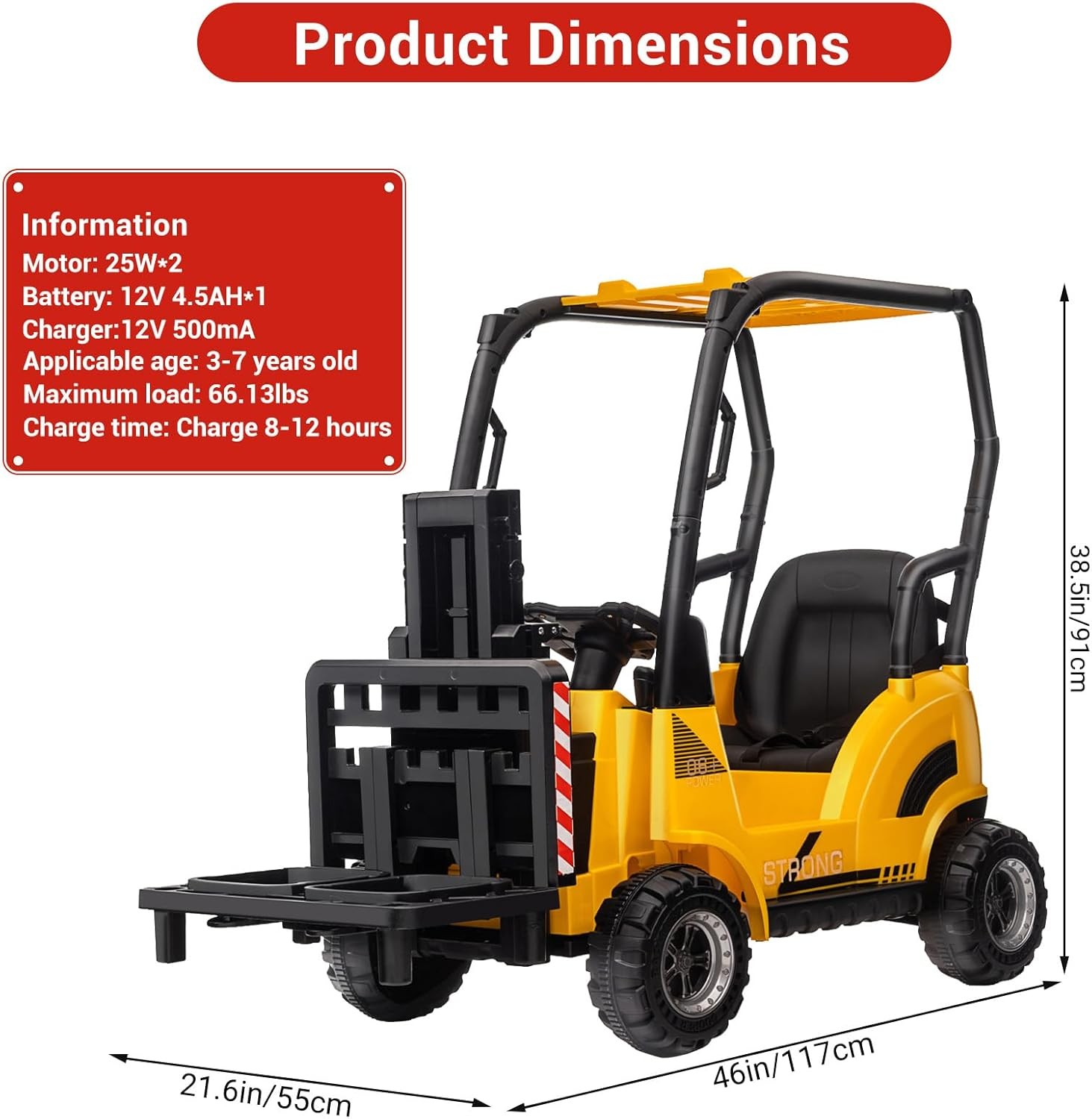 12V Electric Forklift For Children Kids Ride On Construction Car With Tent Toys