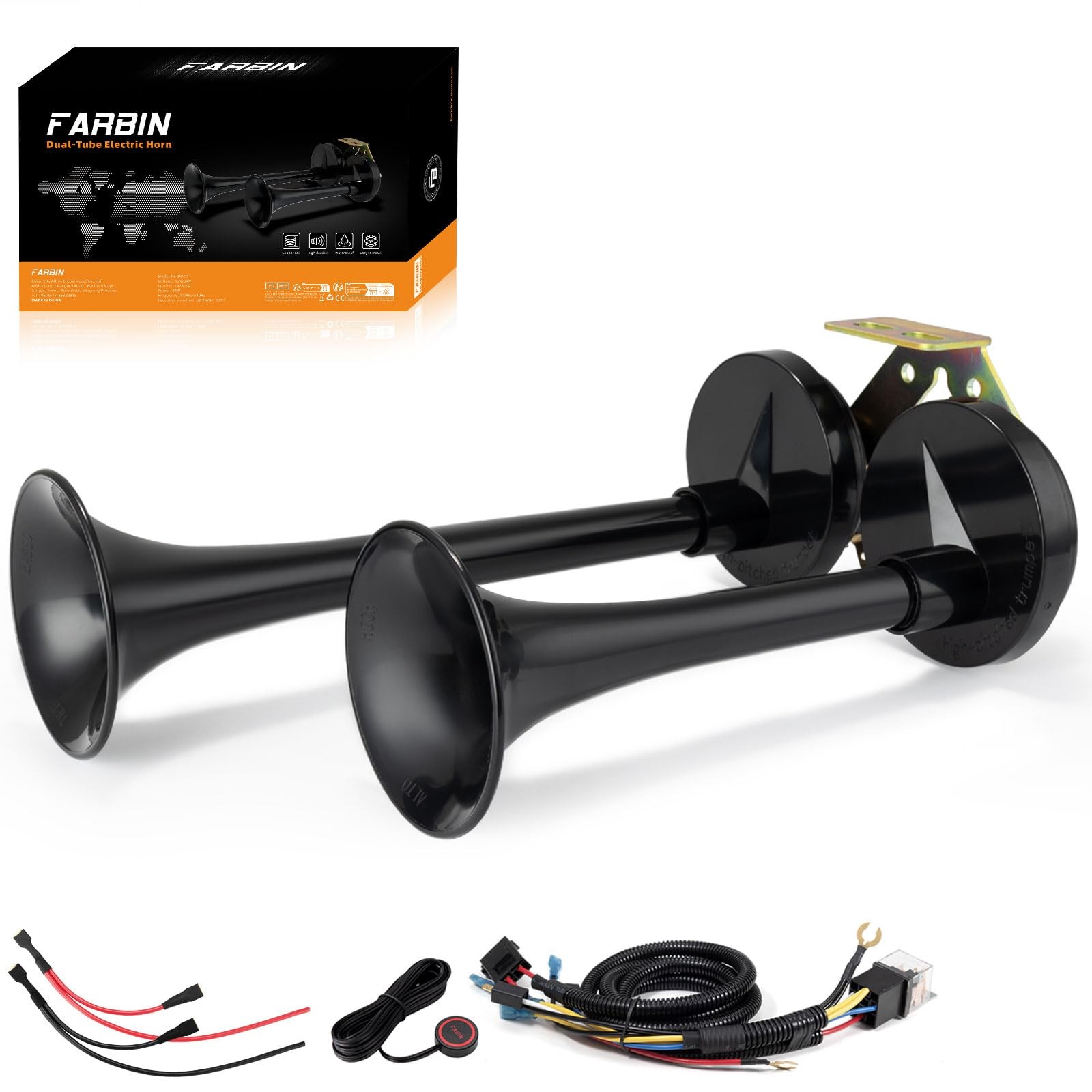 Train Horns 12V Electric Loud Dual Car With Bracket For Semi Truck SUV Black