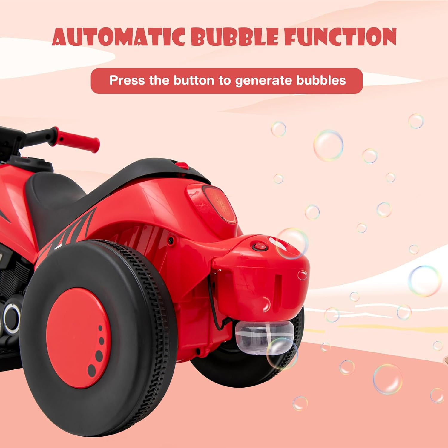 Kids Motorcycle, 6V Electric Ride on Car with Automatic Bubble Function, Foot Pe