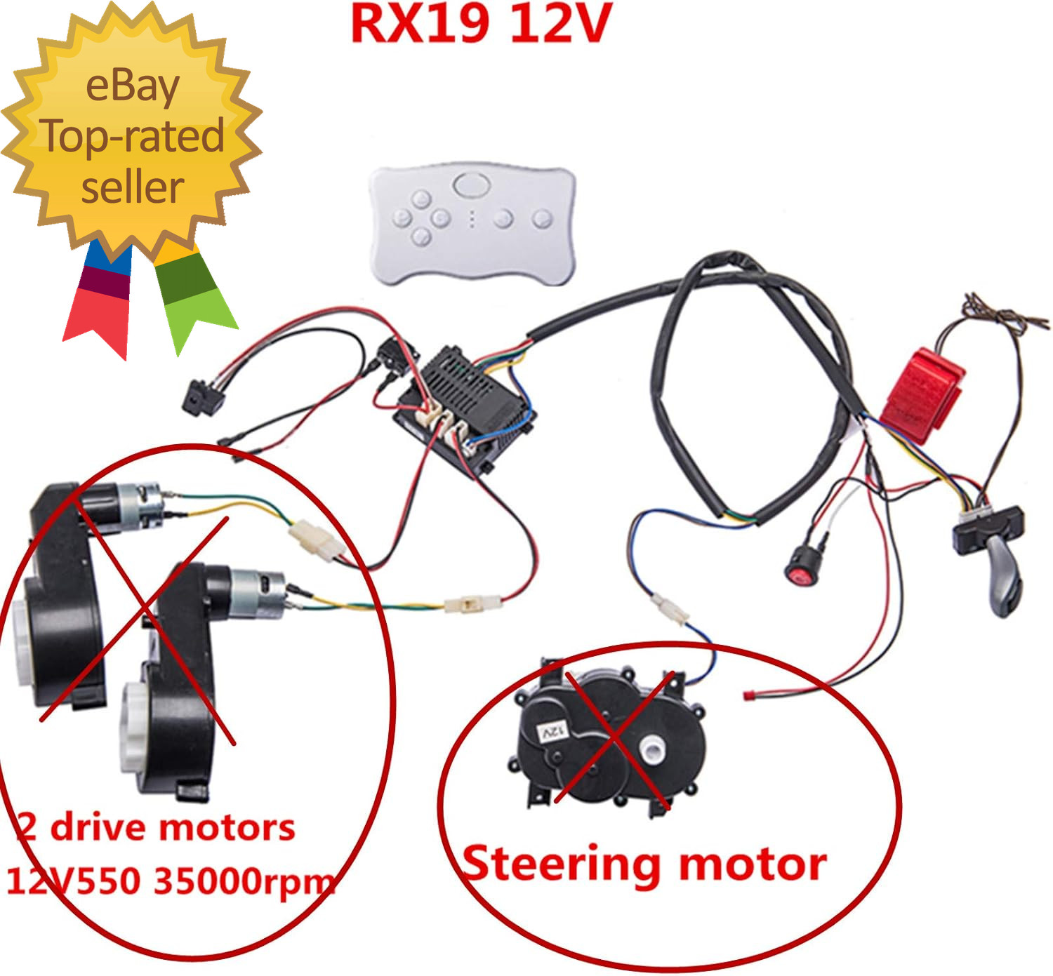 Kids Electric Cars 12V Wiring Harness Remote Control Circuit Borad Switch
