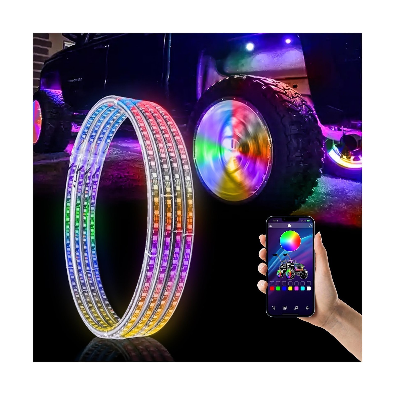 17 Inch Wheel Rim Light Kit – Double Rows LED, Fit For 21-28″ Tire Wheels
