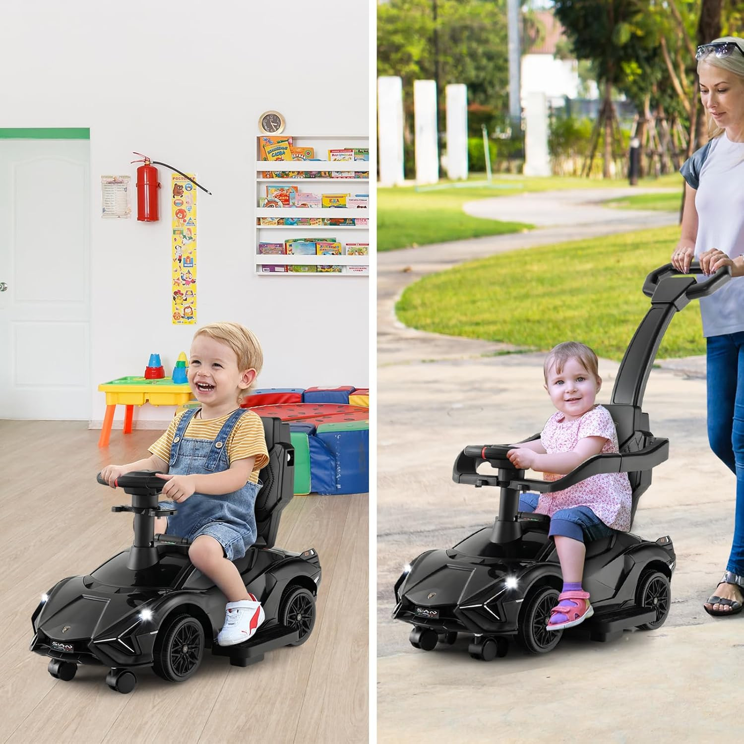 3 in 1 Ride on Push Car, Licensed Lamborghini Baby Stroller Sliding Walking Car