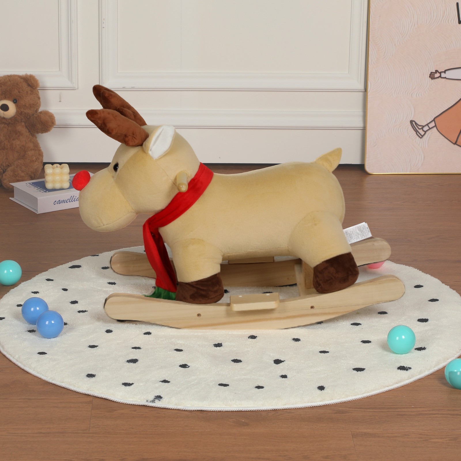 Kids Plush Moose Rocking Ride-On Toy Music Safety Belt 1-3 Years CPC Certified